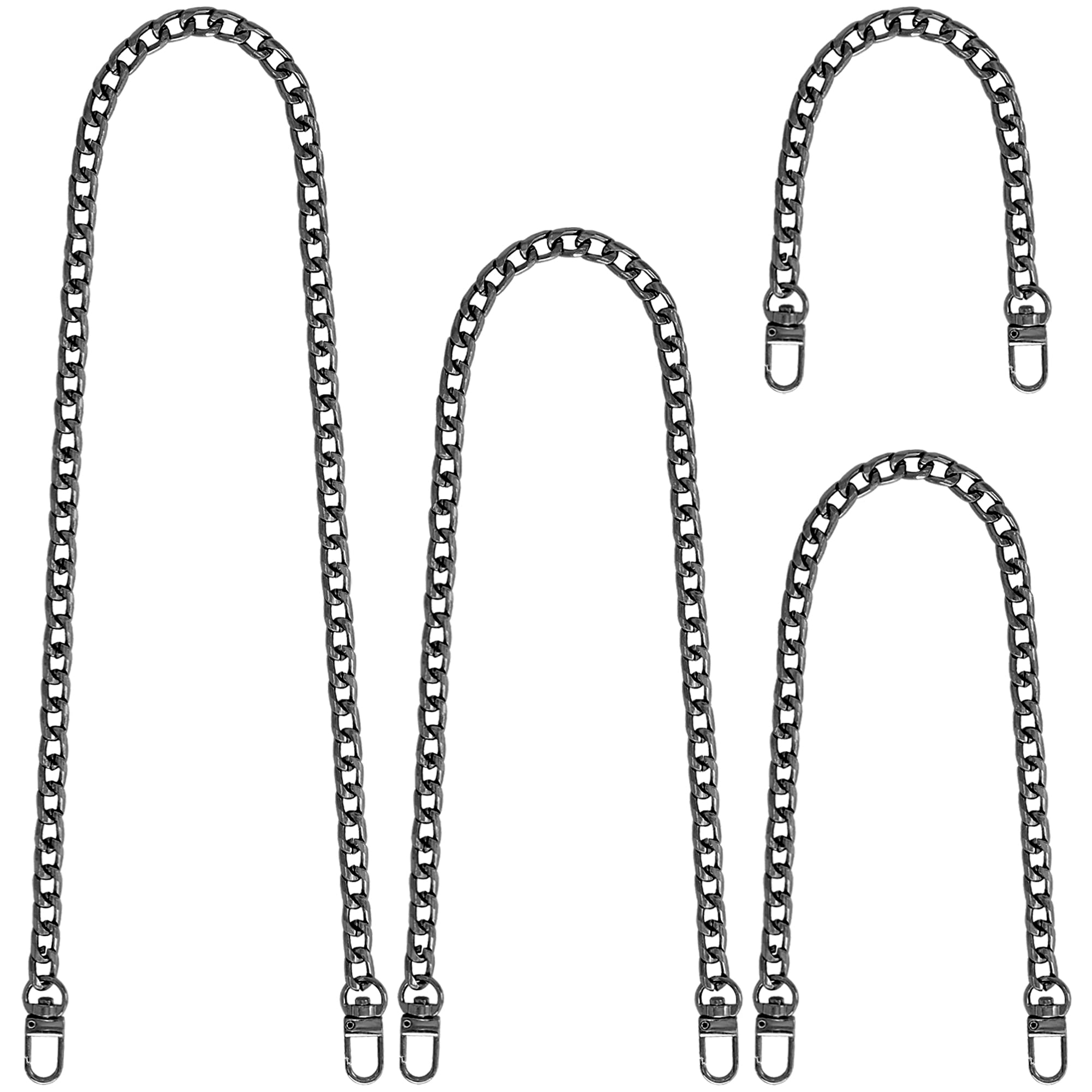 Yuronam 4 Different Sizes Flat Purse Chain Iron Bag Link Chains Shoulder Straps Chains with Metal Buckles Hook for Replacement, DIY Handbags Crafts, 47.2/31.5/15.7/7.9 Inches(Bright Black)-image-14