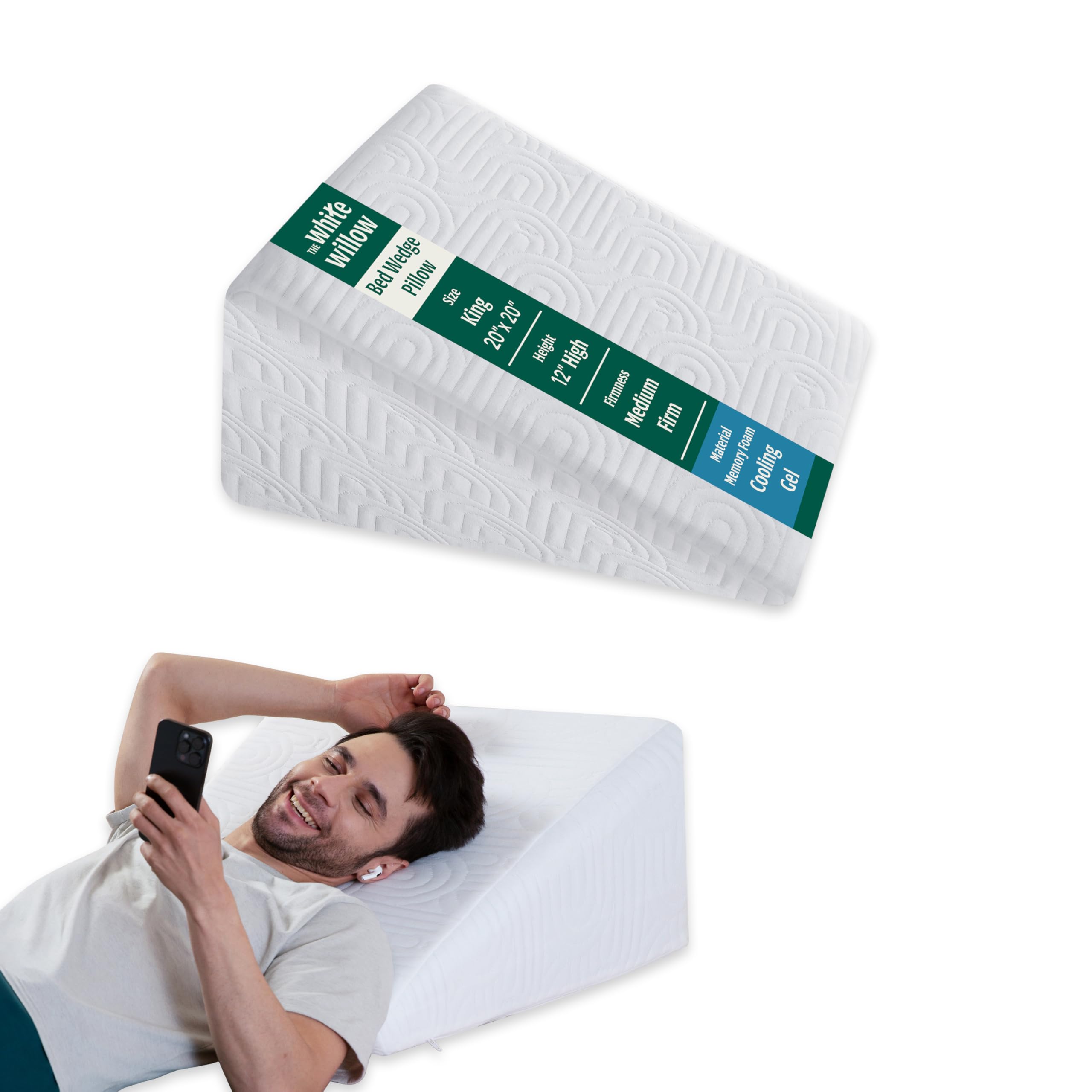 The White Willow Bed Wedge Pillow Cushion For Back Support & Sleeping (20"L x 20"W x 12"H) Acid Reflux, GERD, Post Surgery, Leg Elevation Cooling Gel Infused Memory Foam & HR Foam With Removable Cover (B08YF9JBL5) Amazon Price History, Amazon Price Tracker