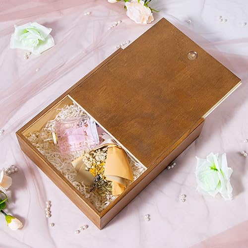 Miniatura 7 de Caja de madera vintage con tapa deslizante, 9.4 x 7.8 x 2.5 pulgadas, caja de madera de almacenamiento de recuerdos, cajas de regalo de madera