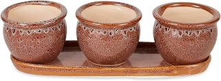 DII Ceramic Planter Collection Herb Pot Set, Brown Round, 13x75x4.5x4
