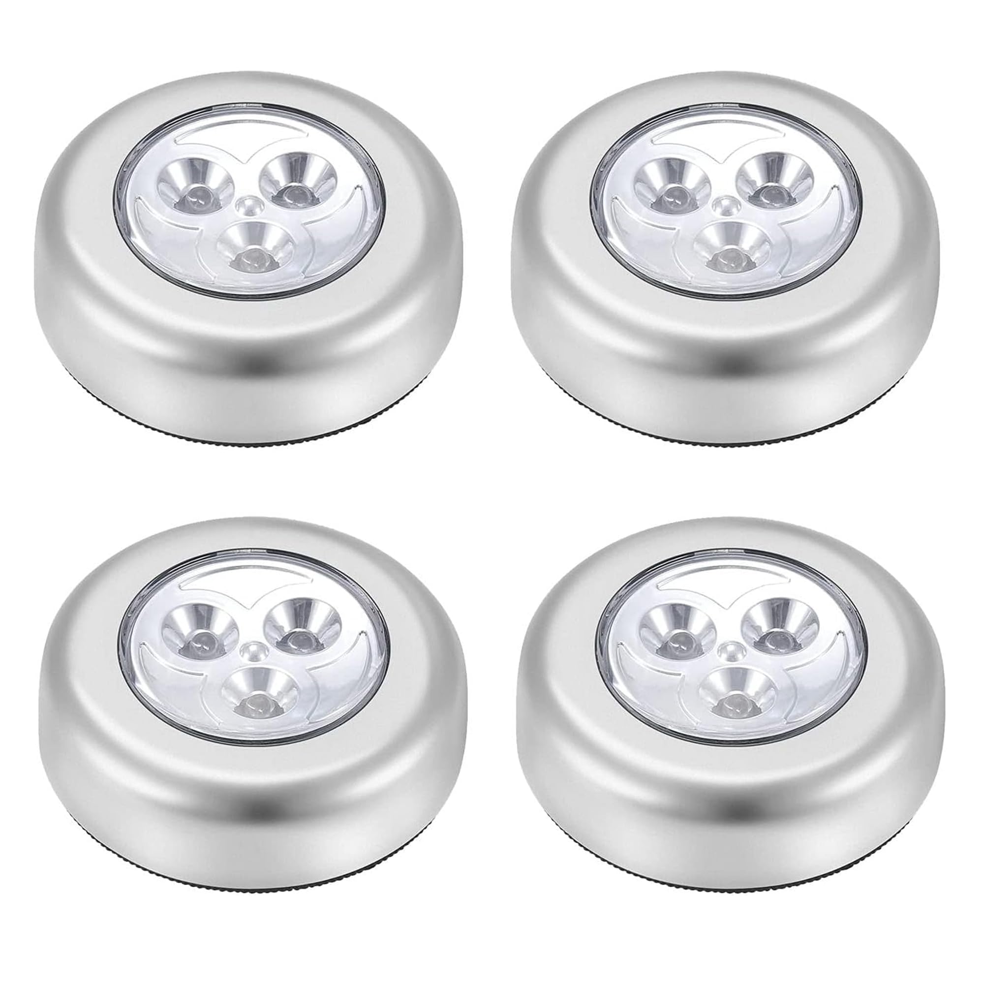 4 Pack LED Battery-Powered Wireless Night Light Tap Touch Lamp, Self Adhesive Push Button for Closets, Cabinets, Counters, or Utility Rooms, Cordless Puck Shape, Batteries Not Included (4 Pack)