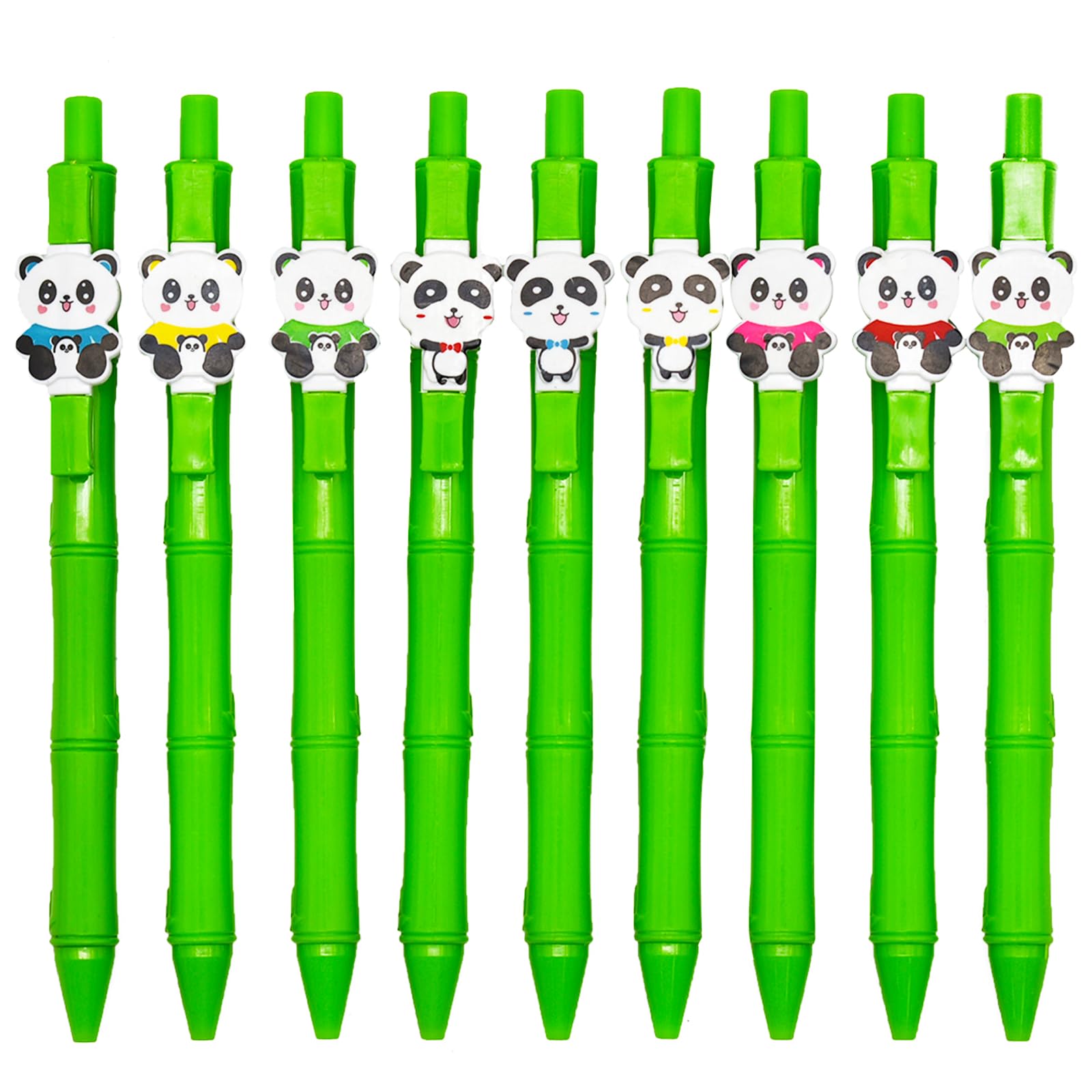 Maydahui 12 Pcs Cute Panda Bear Pens Retractable Green Bamboo Kawaii Panda Gel Pens Lovely Animal Black Ink for Shcool Office Supplies Party Favors