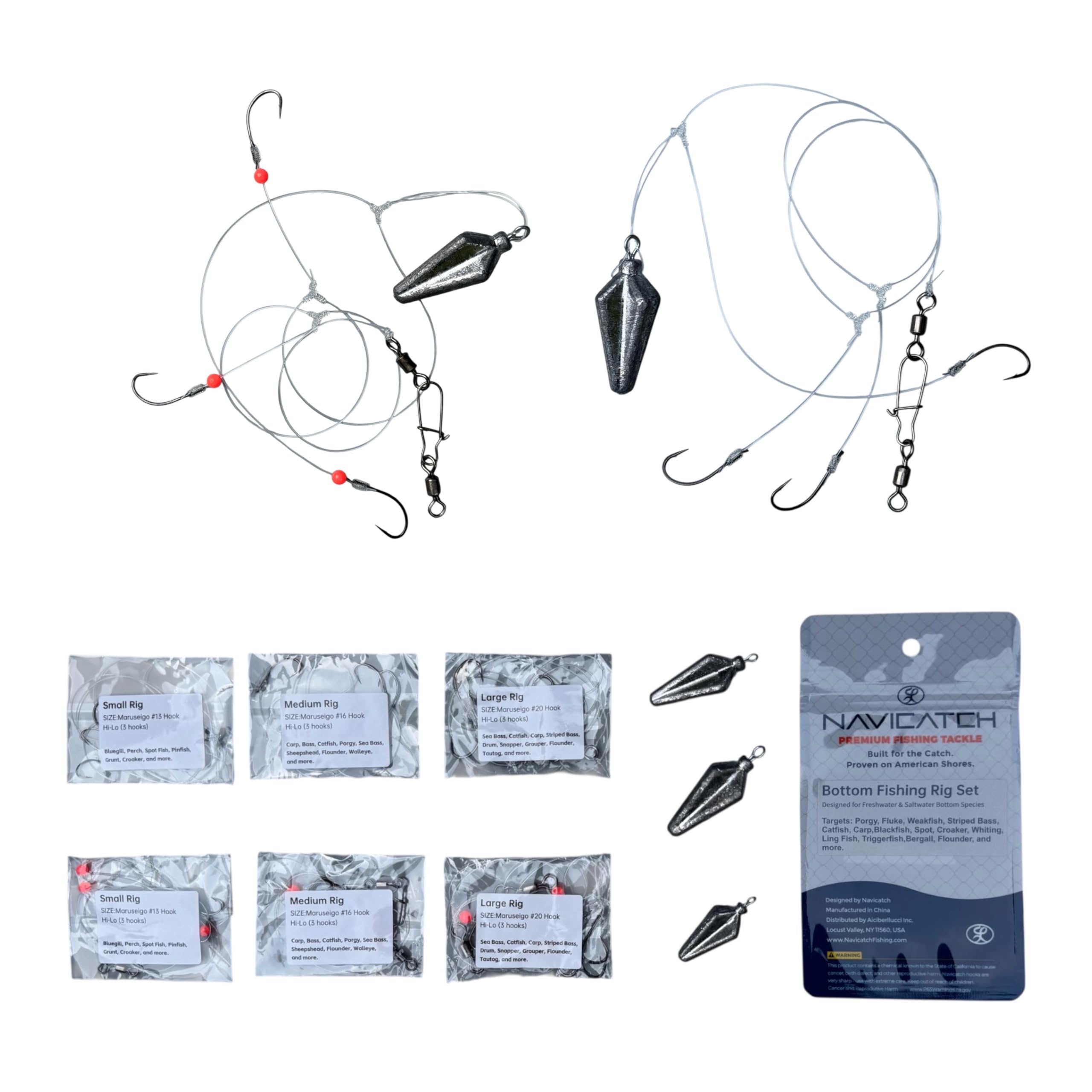 USA-Designed Bottom Fishing Rig Kit – Hand-Tied Hooks Made in USA – Saltwater & Freshwater with