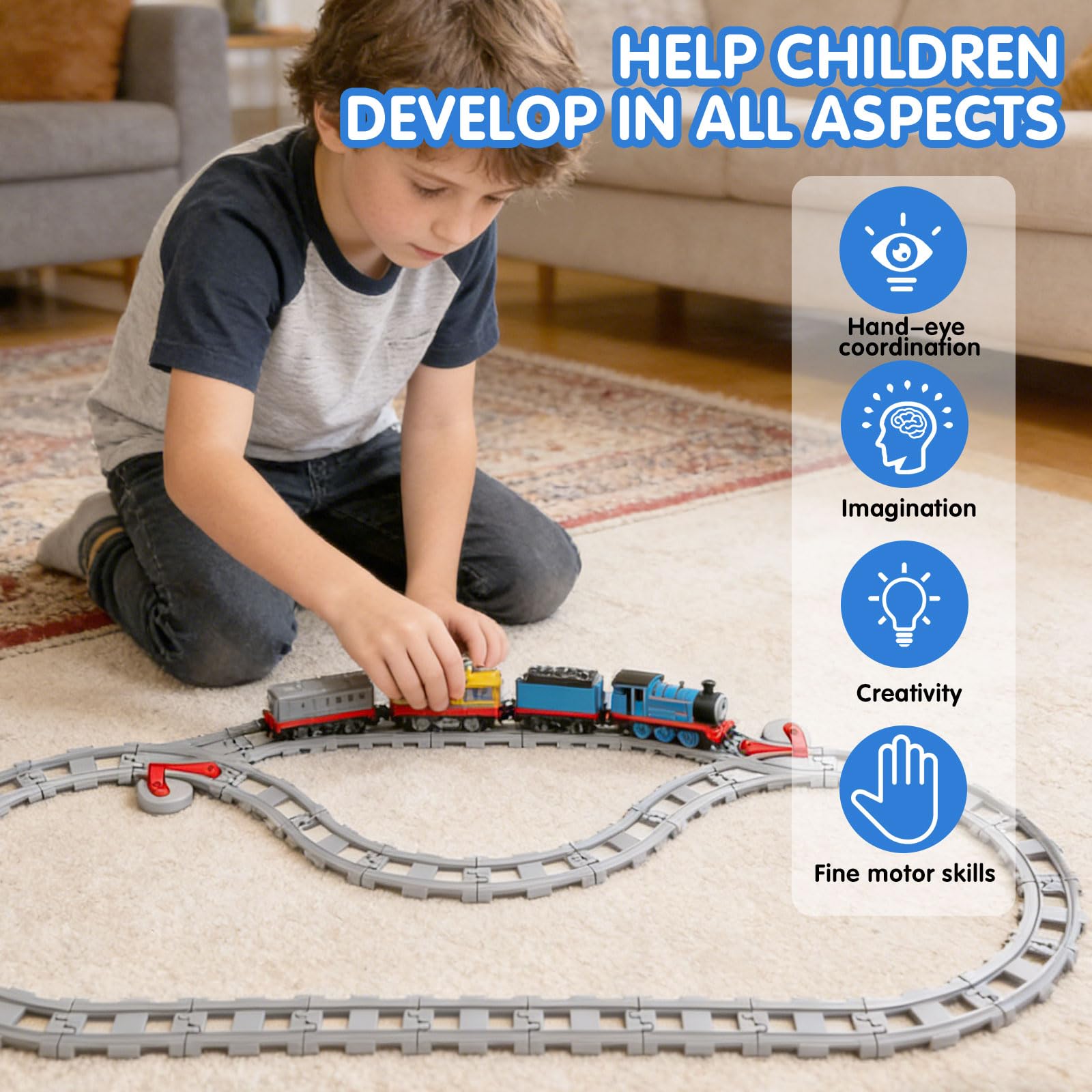 Set Binari 47 Pezzi - Binari Ferrovia City con Dritti, Curvi e Incroci - Giocattolo Ferroviario dai 2 Anni - Gioco Educativo Regalo per Bambini e Bambine