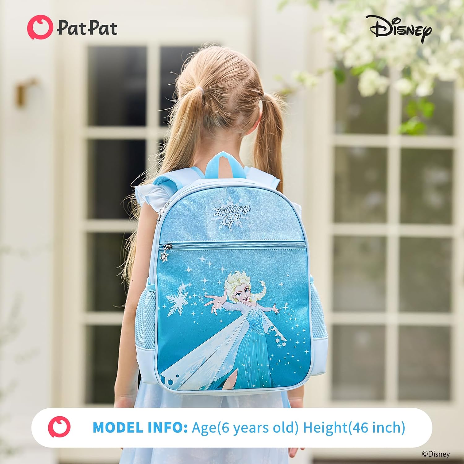 Disney Frozen Elsa Girls Backpack, TK Kindergarten Elementary Kids Bookbag | Glitter Water-Stain-Tear-Resistant, Medium 12L, Lightweight 350g, Ergonomic Padded Adjustable Strap, Chest Strap Support
