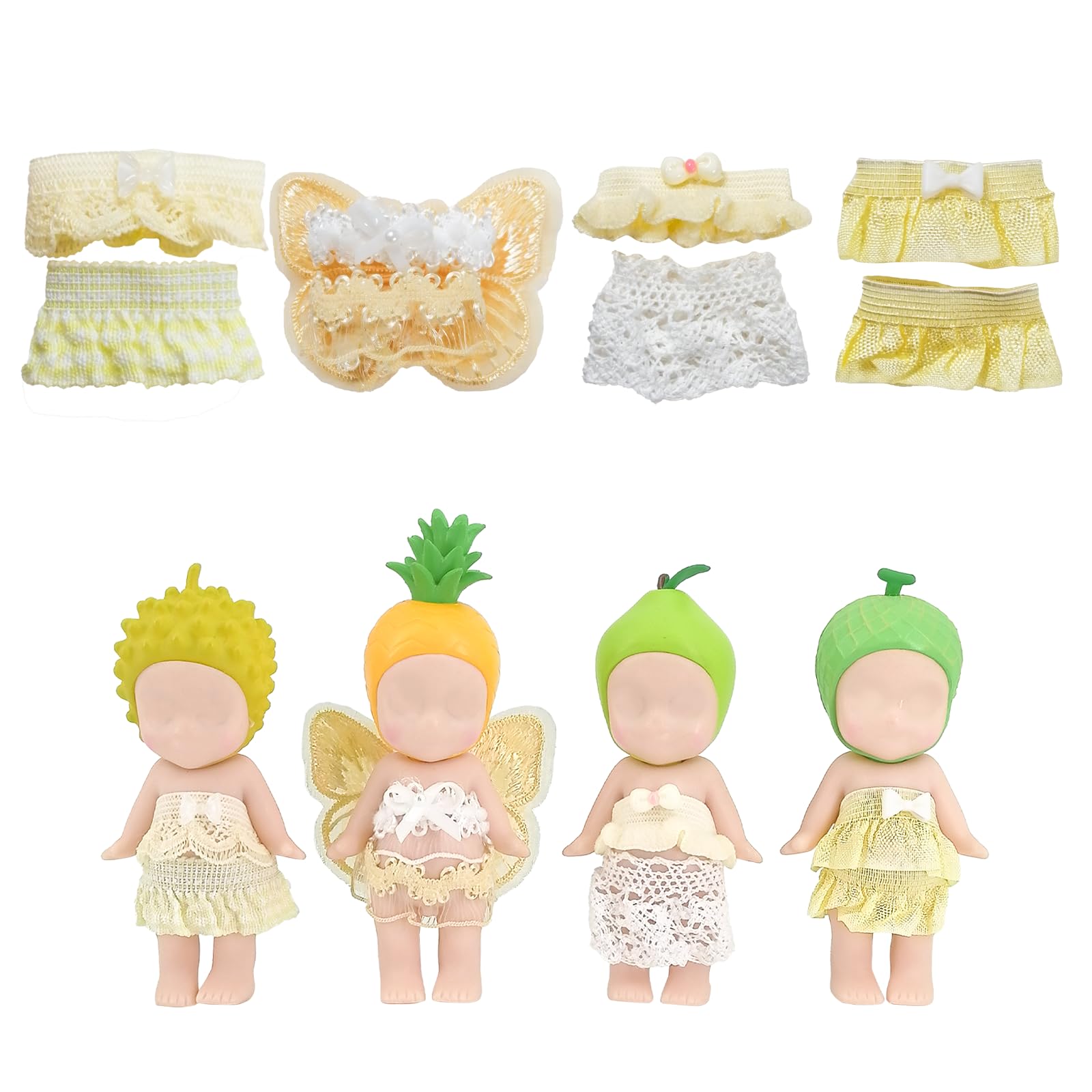 4 Sets Doll Clothes for Sonny Angel, fit for 3 Inch Collectible Dolls for Adult Collectors, Includes Tops and Skirts for Display and Decoration (Lemon