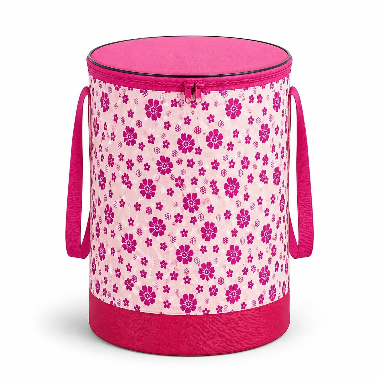 AlifCarfts Foldable Cylindrical Basket with Zip Closure & Handles| Large Fabric Laundry Hamper for Clothes Storage| Collapsible Laundry Bin for Bedroom,Bathroom &Toys Organizer |Pink-image-22