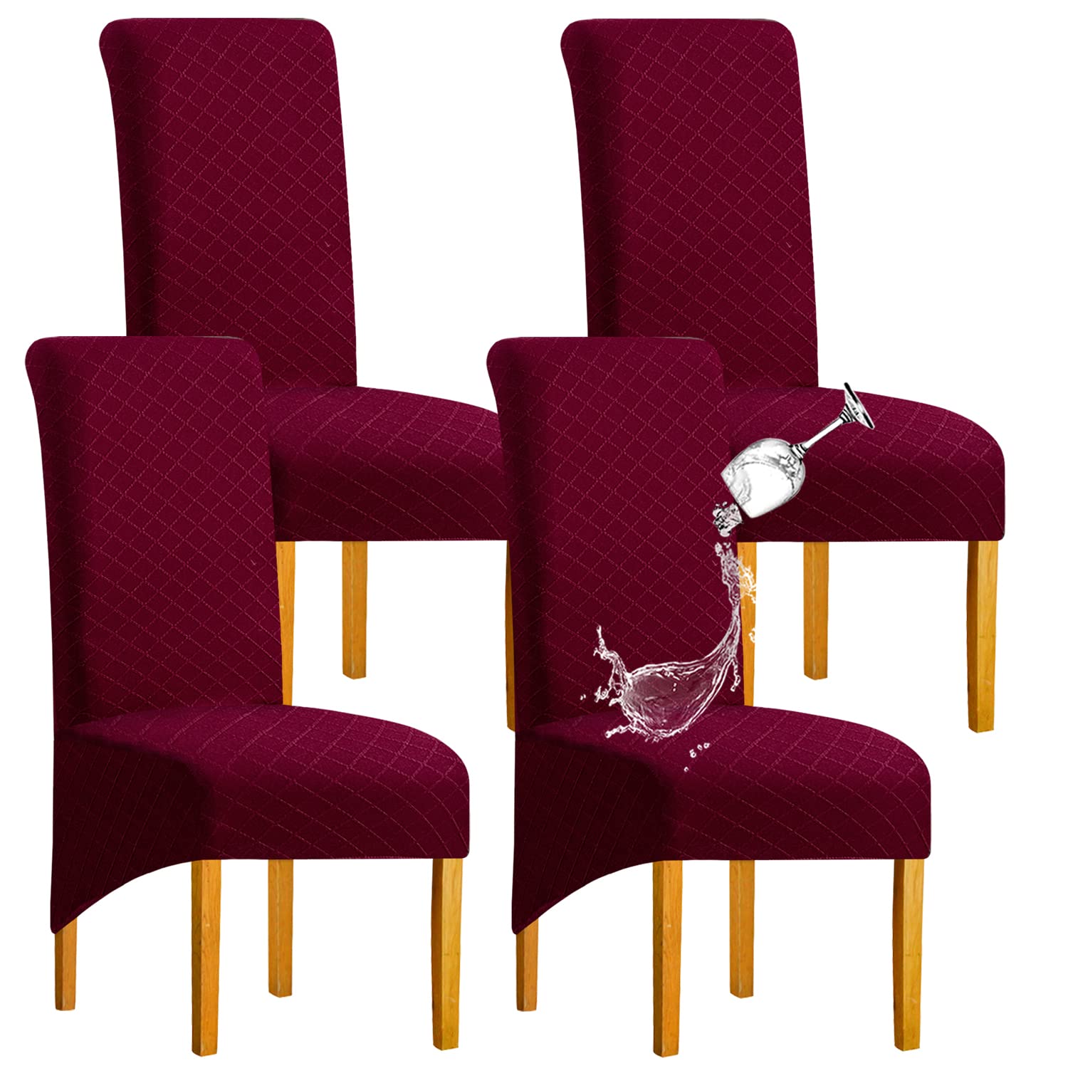 SHENGYIJING 1/2/4/6 PCS Diamond Lattice Stretch Waterproof XL Chair Covers for Dining Room, Spandex Large Dining Chair Slipcovers High Back