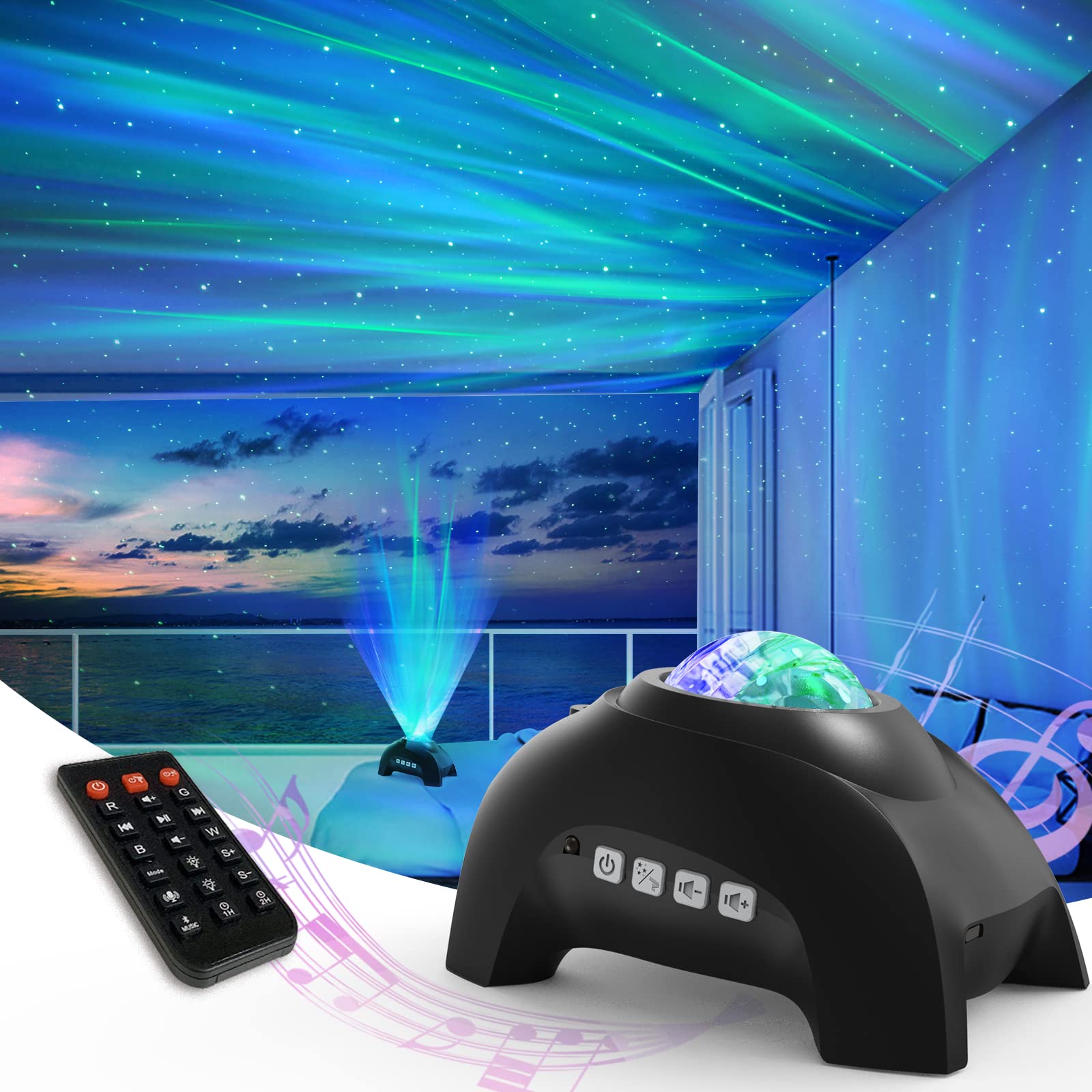 Star Projector - Northern Lights Aurora & Bluetooth Speaker, 8 White Noises Night Light for Kids & Adults Room Decor
