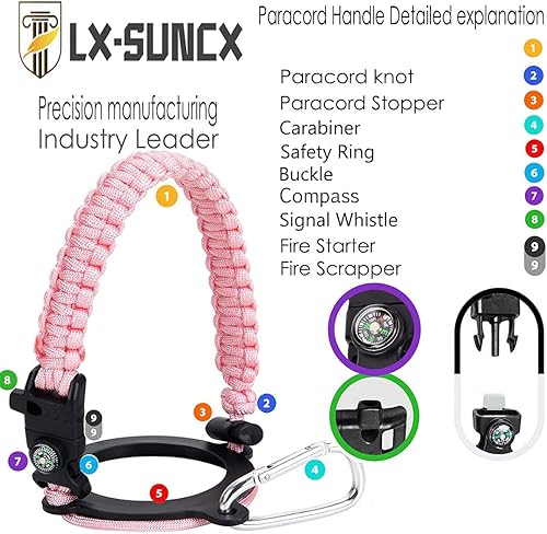 Miniatura 4 de Mango de paracaídas para botellas de agua Hydro Flask 2.0 de boca ancha (12 a 40 onzas), mosquetón de correa de supervivencia, además de una bonita