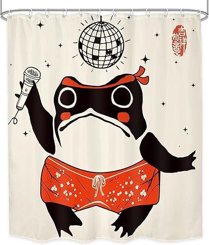 Miniatura 8 de LGhtyro Juego de cortina de ducha con diseño de rana divertida, 60 pulgadas de ancho x 71 pulgadas de alto, estilo retro asiático, arte tradicional