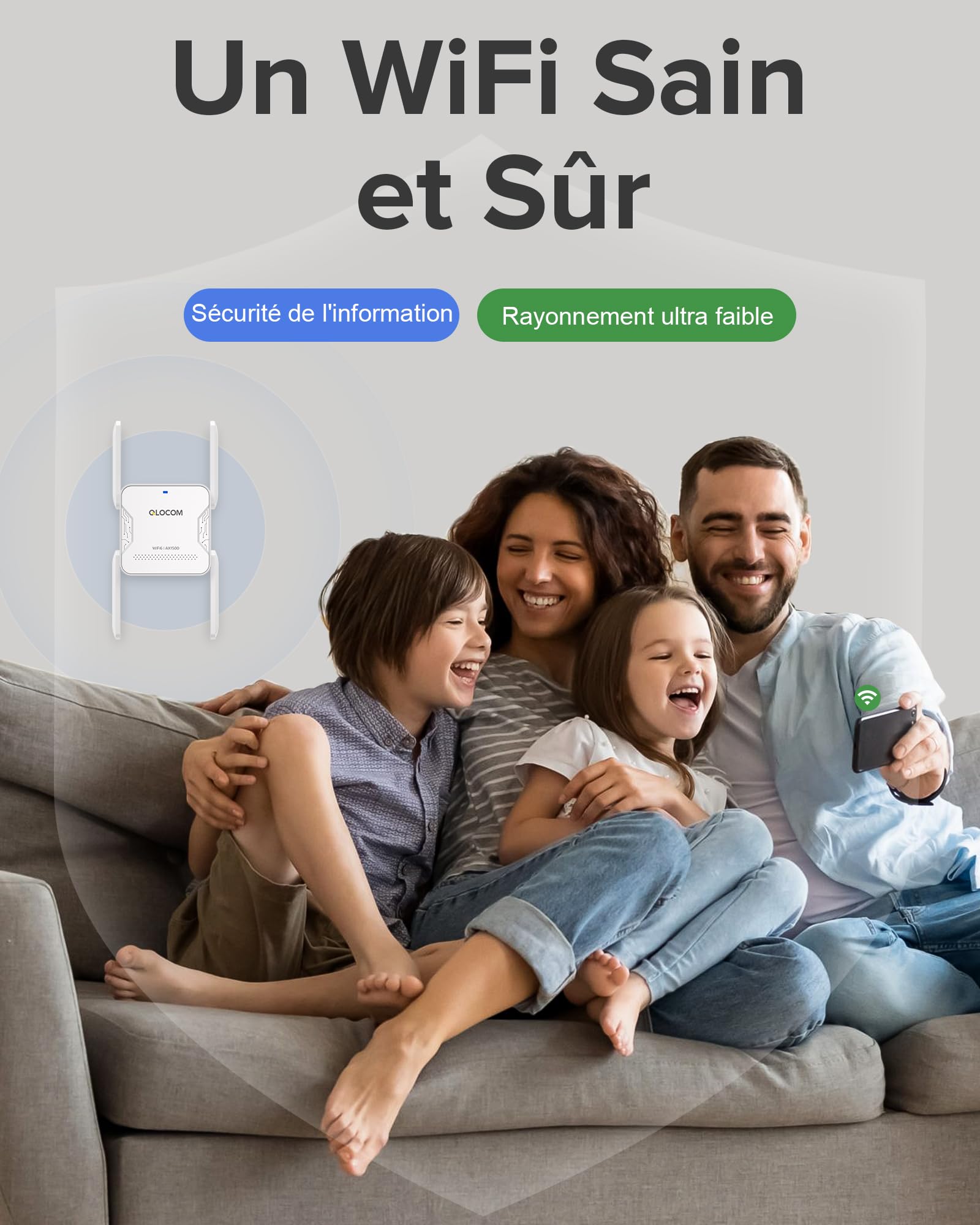 2026 QLOCOM Nouveau Répéteur WiFi 6 AX1500 Amplificateur WiFi Puissant, WiFi Extender Double Bande 5GHz & .4GHz avec Port Ethernet, Compatible avec Toutes Les Box Internet