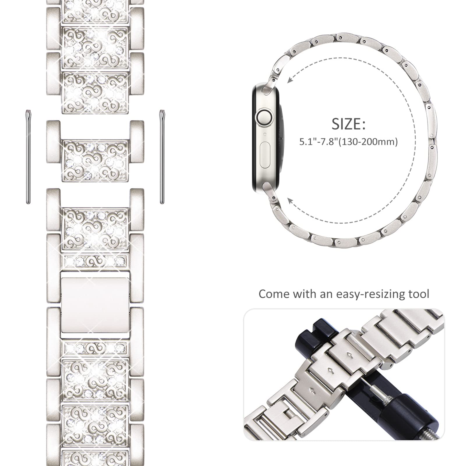 KADES 46mm 45mm 44mm 42mm(Series 3 2 1) Compatible with Apple Watch Straps for Women Bling Diamond Rhinestone Bracelet Replacement Band for iWtach SE 3 2 1/Series 11 10 9 8 7 6 5 4 3 2 1,Starlight - Image 4