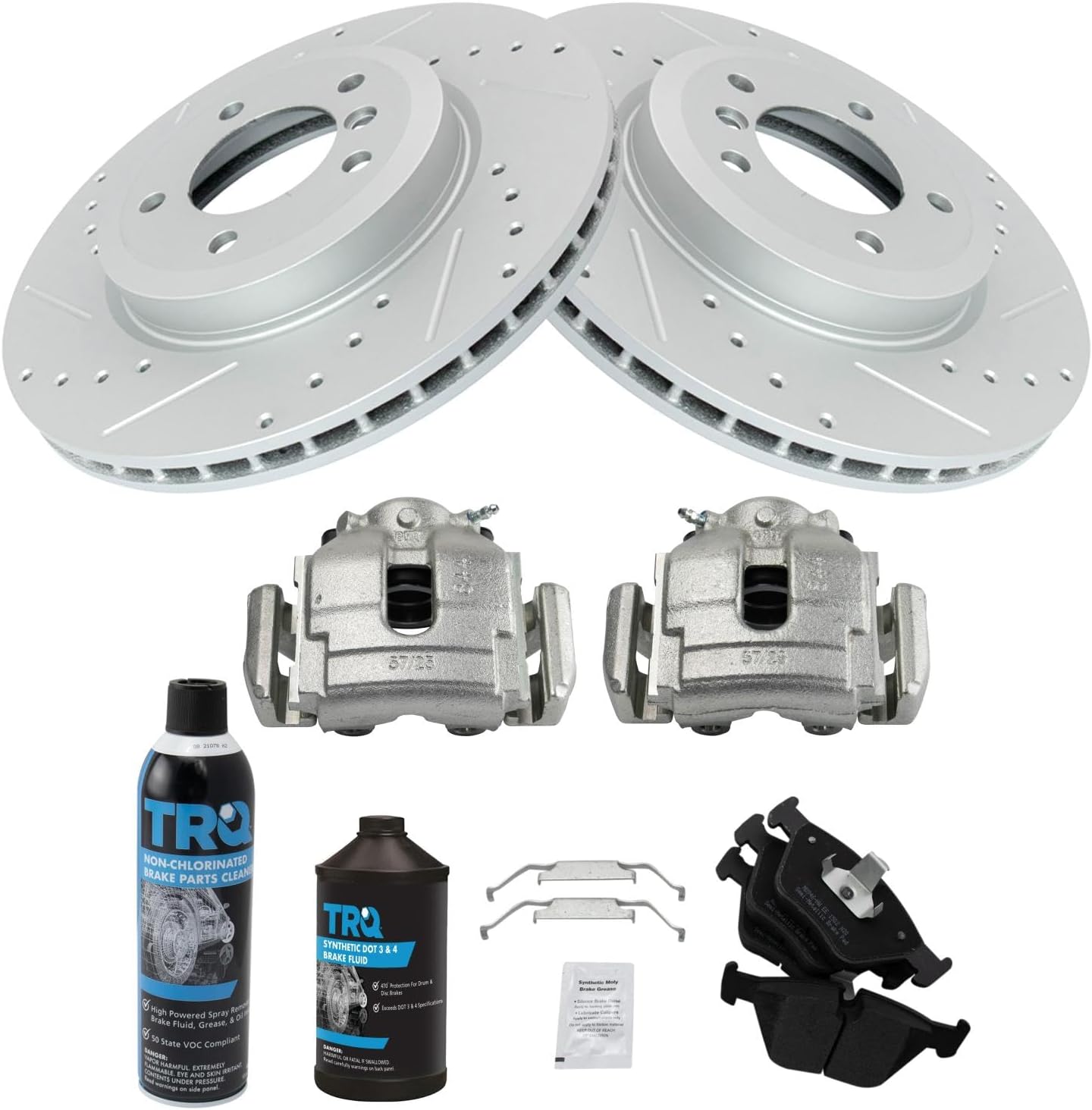 TRQ Performance Front Performance Brake Pad & Rotor Kit Semi-Metallic Premium G-Coated Compatible with 2001-2006 BMW 330Ci 2001-2005 330i 330xi