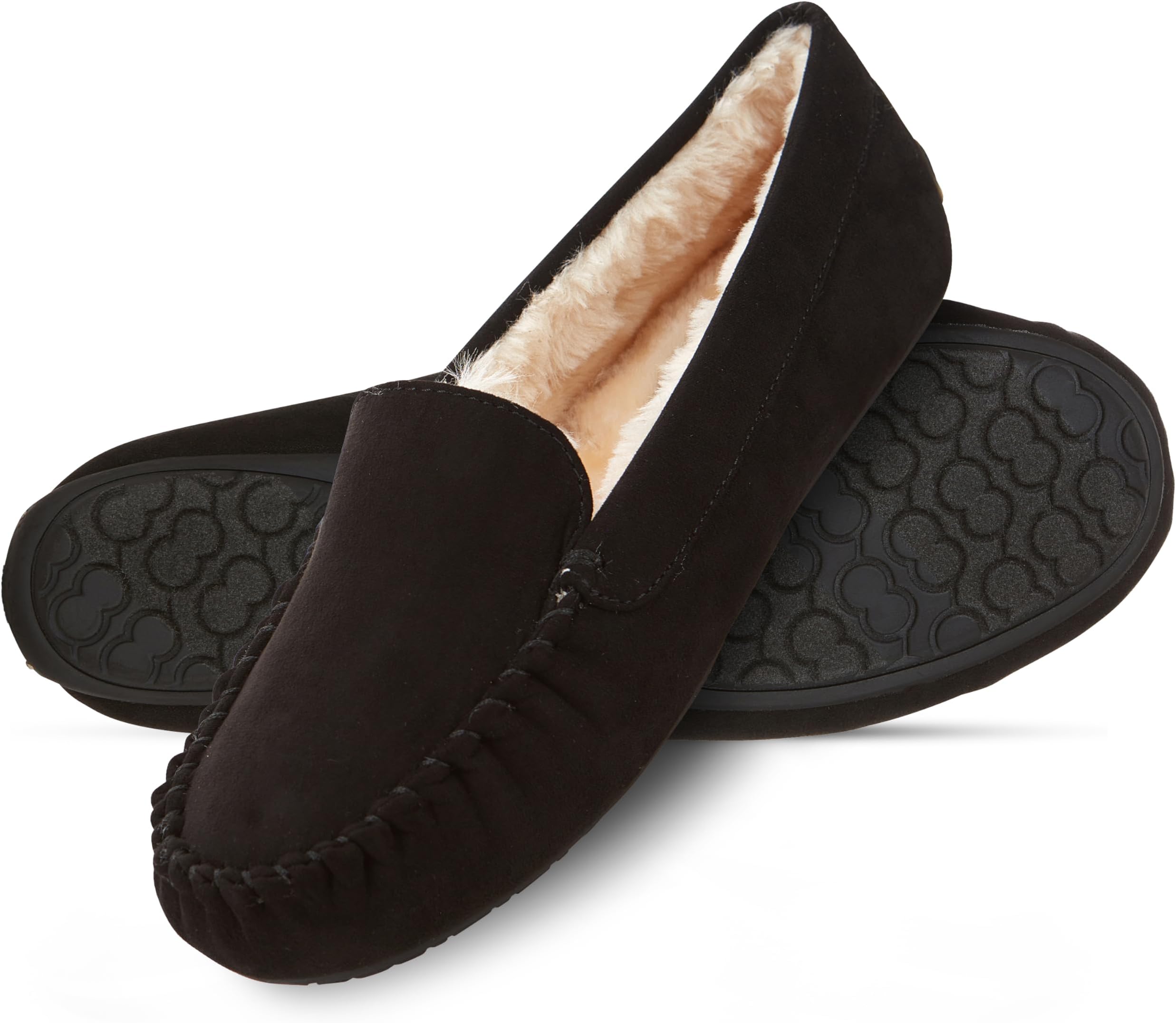 FloopiWomens Indoor/Outdoor Basic Memory Foam Moccasin Slipper W/Faux Fur Collar