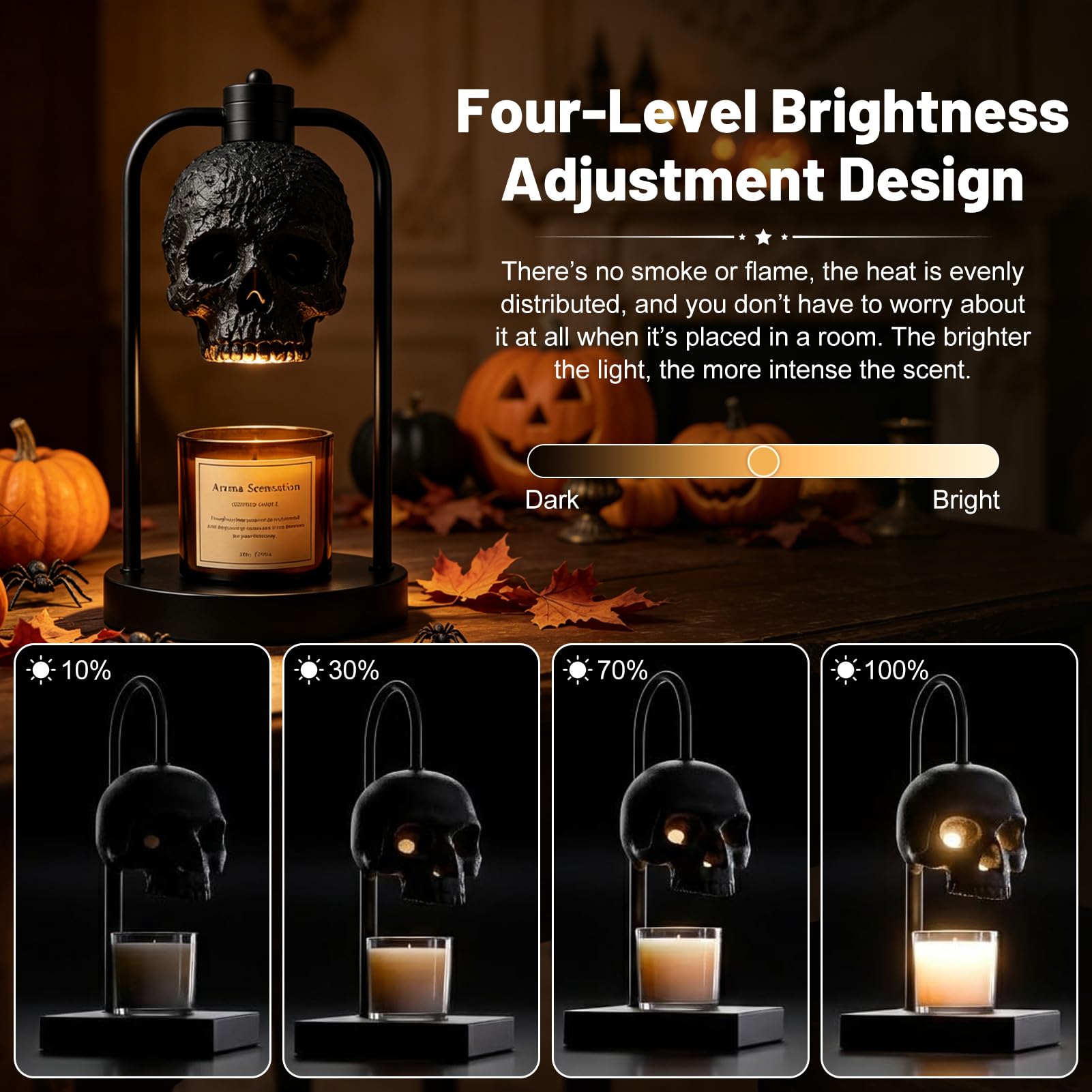 Totenkopf Kerzenlampe für Halloween Deko, Candle Warmer Lamp mit Timer (B)
