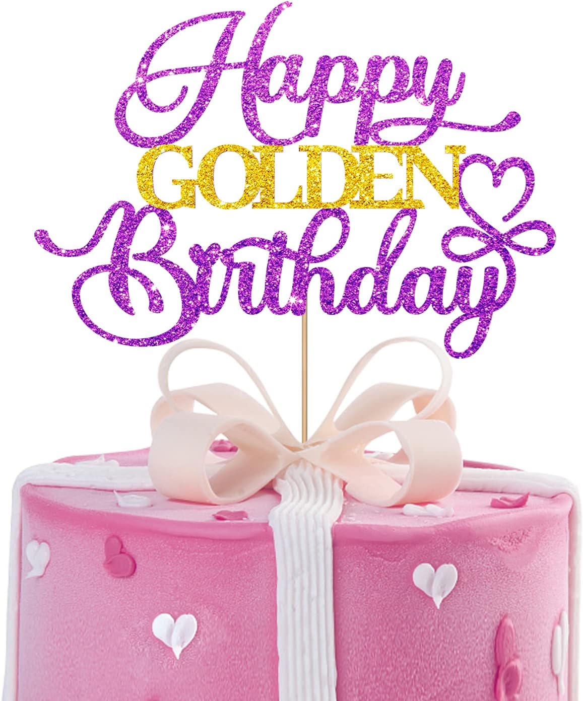 Happy Golden Birthday Cake Topper, Happy 1st 2nd 3rd Birthday Cake Topper, Women Birthday Cake Decor, 21st 30th 40th 50th 100th Birthday Party Supplies Decoration - Purple & Gold Glitter