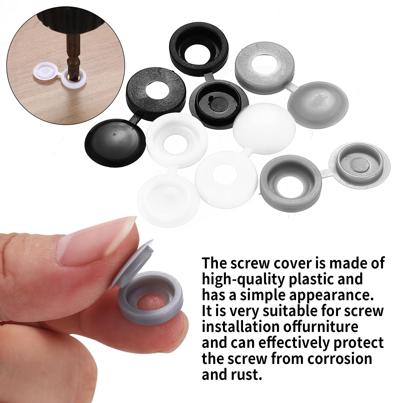 Bouchons Tête Vis Plastique Noir Capuchon à Vis à Charnière 100PCS 13,5mm Noir Couvercle Pour Vis Plastique Couvercles à Bouton Pression à Vis Pour Décoration Miroir Rebord Fenêtre Étagère Meubles