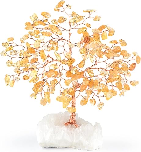 Miniatura 8 de Árbol de la vida con piedras preciosas de citrino natural, base de racimo de cuarzo transparente, árbol de dinero bonsái Feng Shui, decoración del