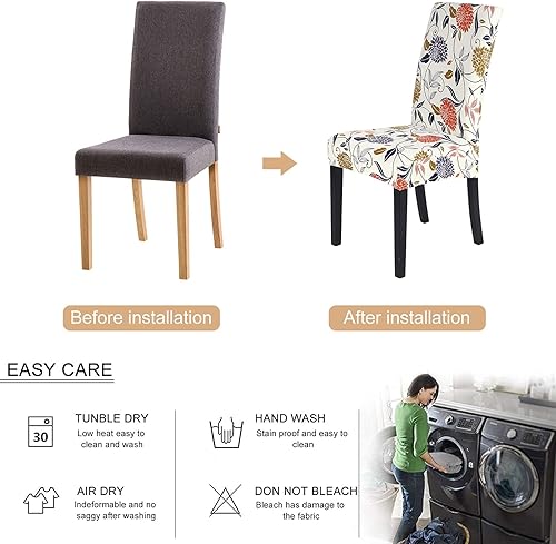 Miniatura 6 de SearchI Chair Covers Bundle Products, Dining Room Chair Covers Set of 6, Dining Bench Cover Stretch Washable Upholstered Bench Slipcover (Orange