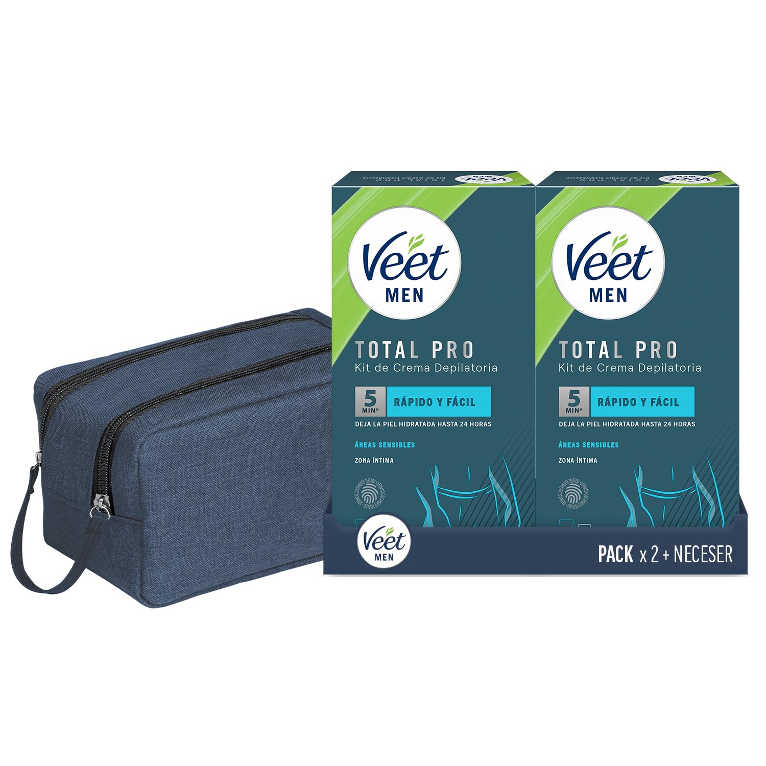 Veet Men Kit de Depilación para Zonas Íntimas del Cuerpo, Crema Depilatoria Hombre 100 ml y Bálsamo Post-Depilación 50 ml, Pack x2 y Neceser de Regalo