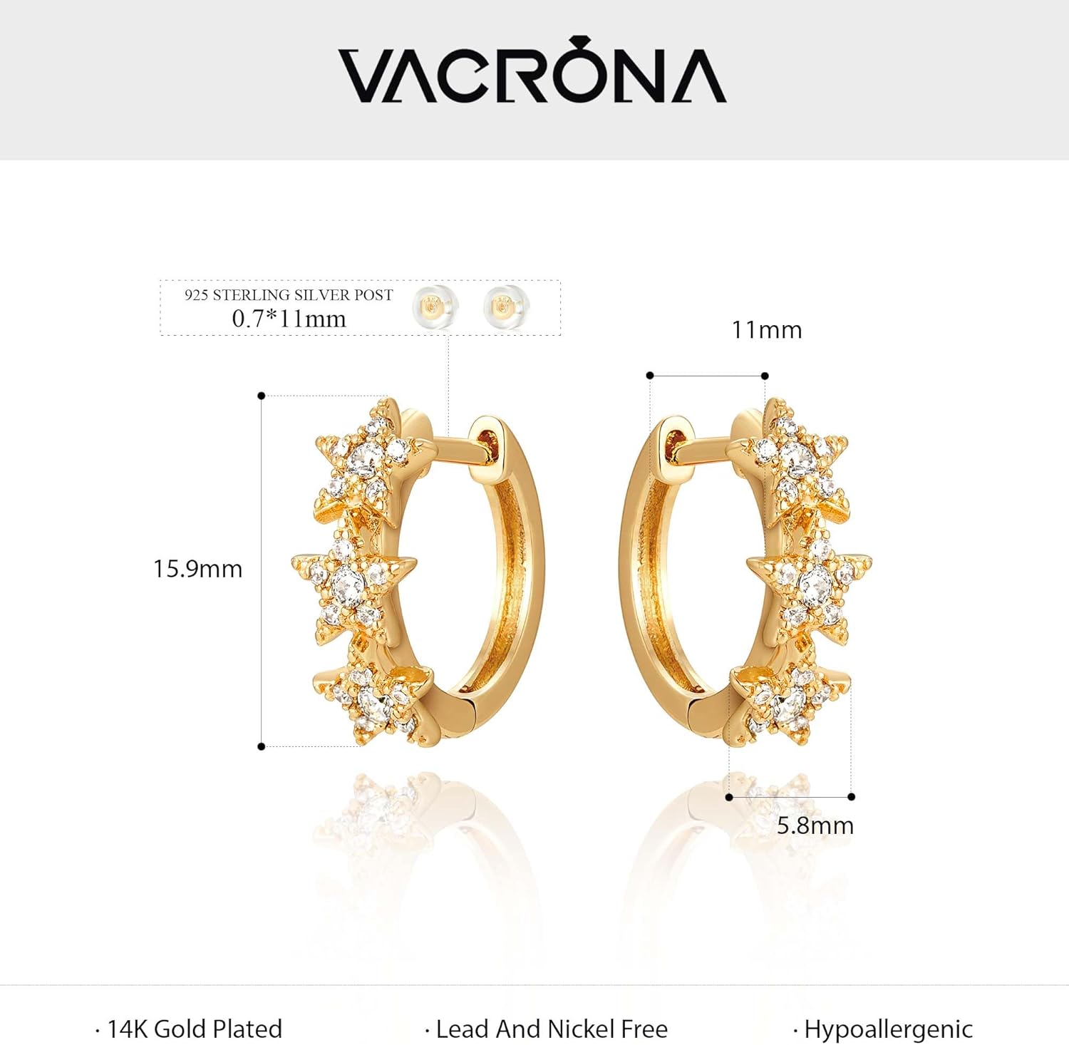 VACRONA Cubic Zirconia Huggie Earrings 14k Gold Plated Tiny Earrings Small Huggie Hoop Earrings Simple Lightweight Hoops Gift for Women - Image 7