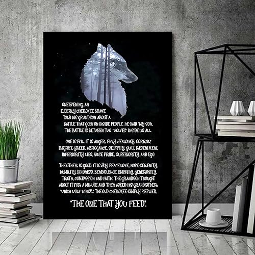 Miniatura 3 de Pinturas de pared para sala de estar (Yalu y libertad) El cuento de dos lobos dentro del que alimentas leyenda india lobo regalo decoración nativa