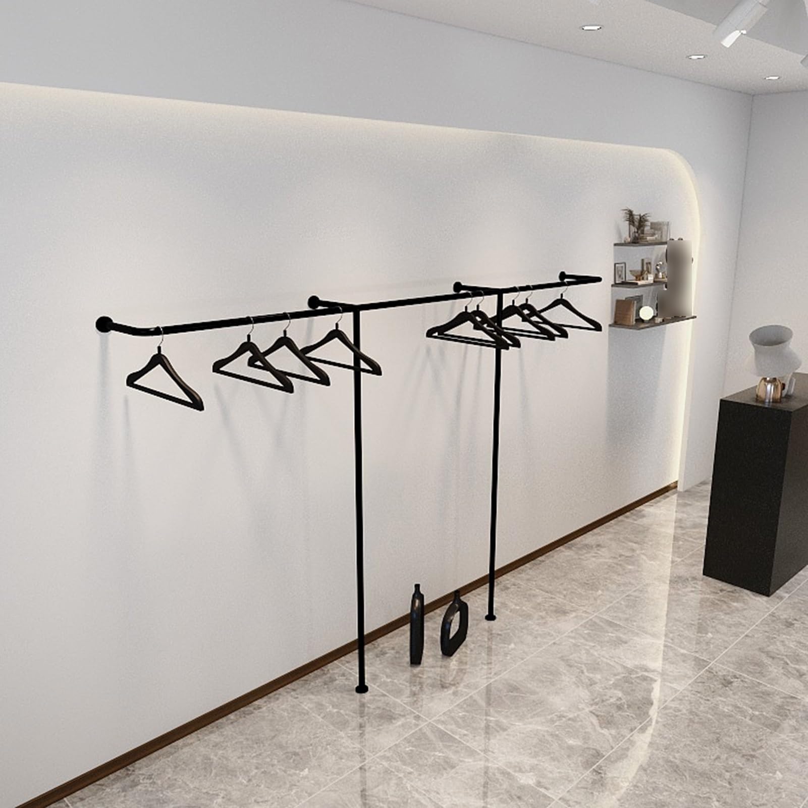 Perchero Industrial de Tubos, Perchero de Pared en Forma de T, Ideal para exhibiciones en centros comerciales, Tiendas y boutiques, Almacenamiento Multiuso,Black-137.8x11.03x66.93in