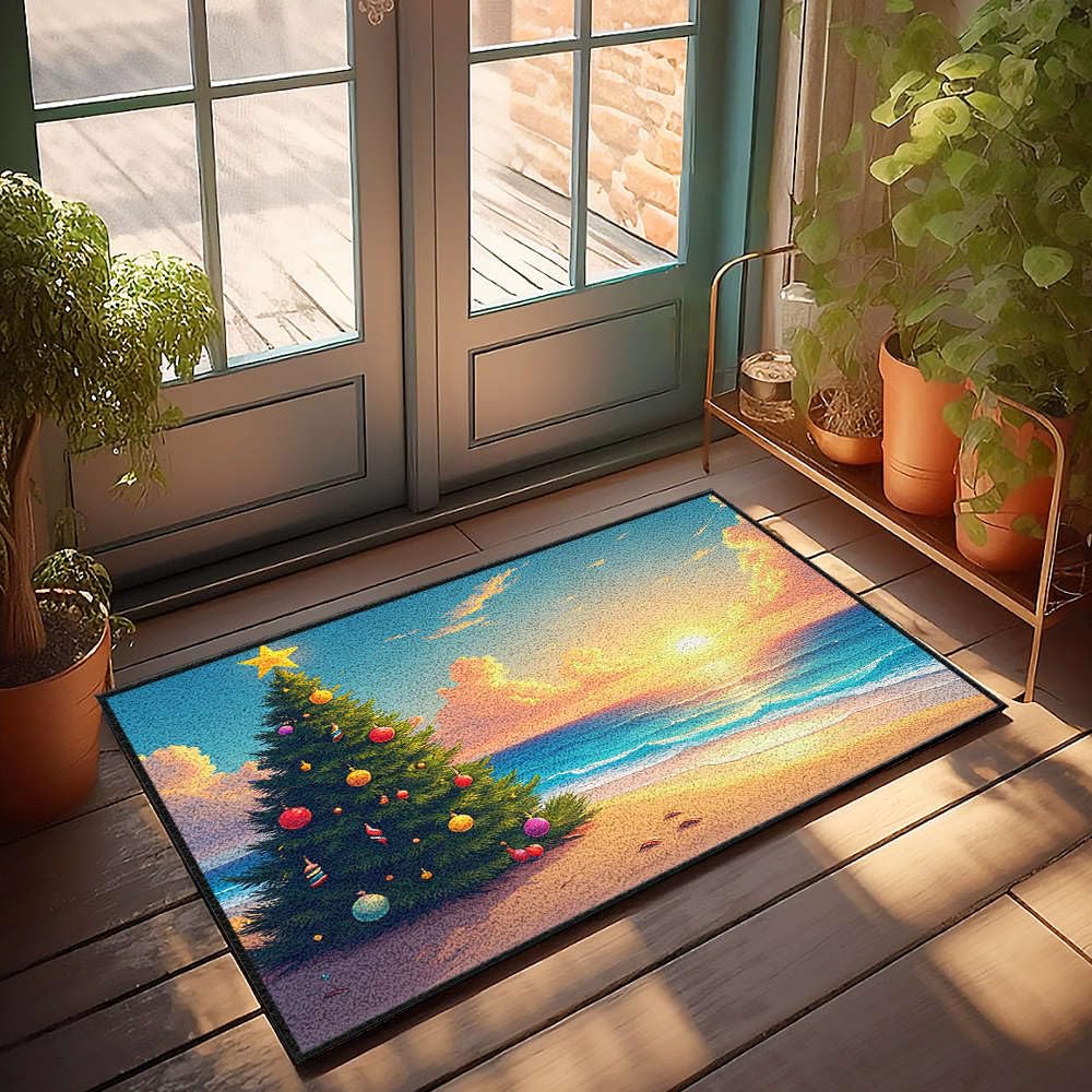 Paillasson sapin de Noël et plage pour égayer une entrée sombre d'ado