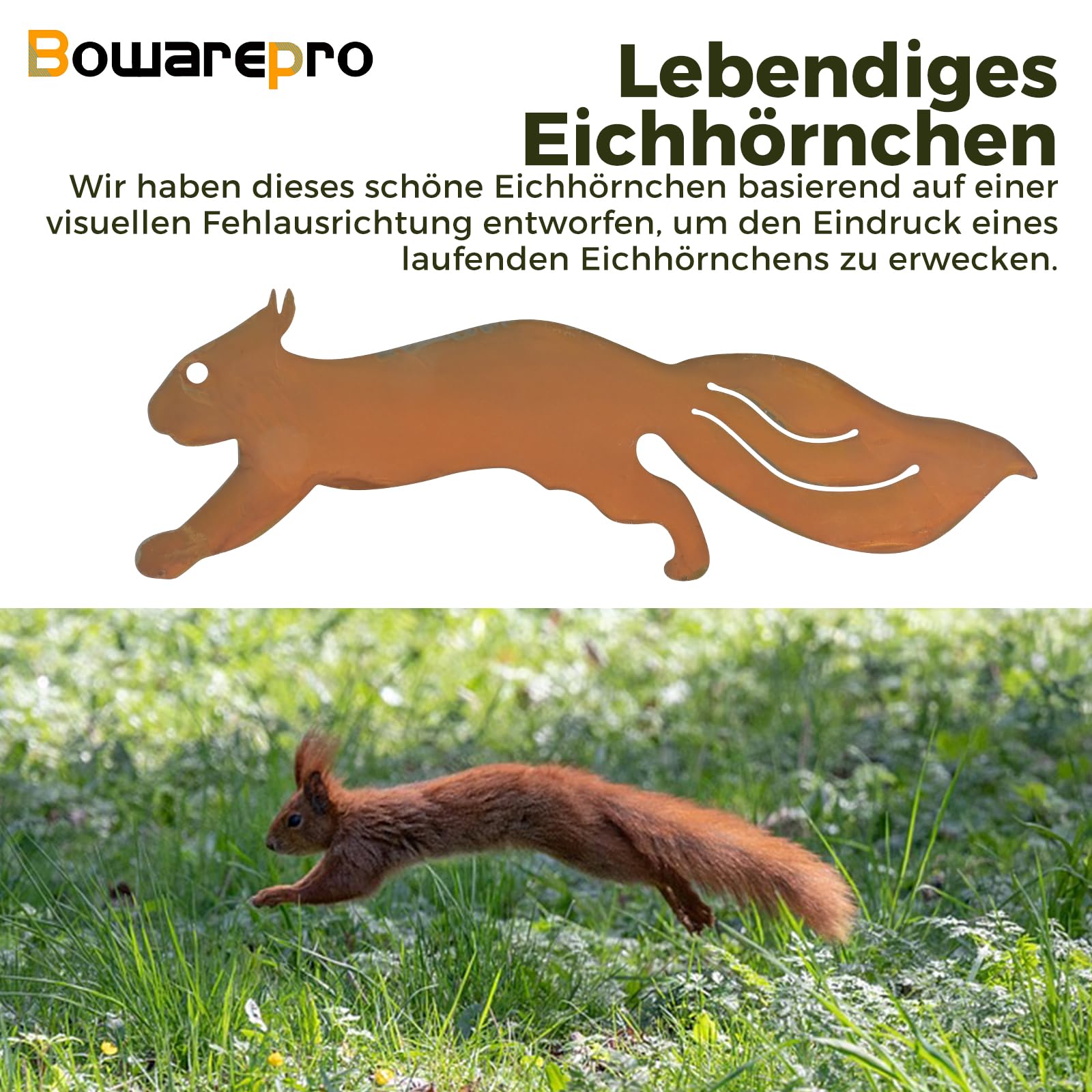 Eichhörnchen Deko ARTTEC Verschiedene Eichhörnchen Groß - Hochwertige Gartendeko Aus Metall Rostdeko Fuer Garten, Balkon Und Terasse Metall Gartenstecker Made In Germany 4698791551 Eichhörnchen Rost - Foto 6
