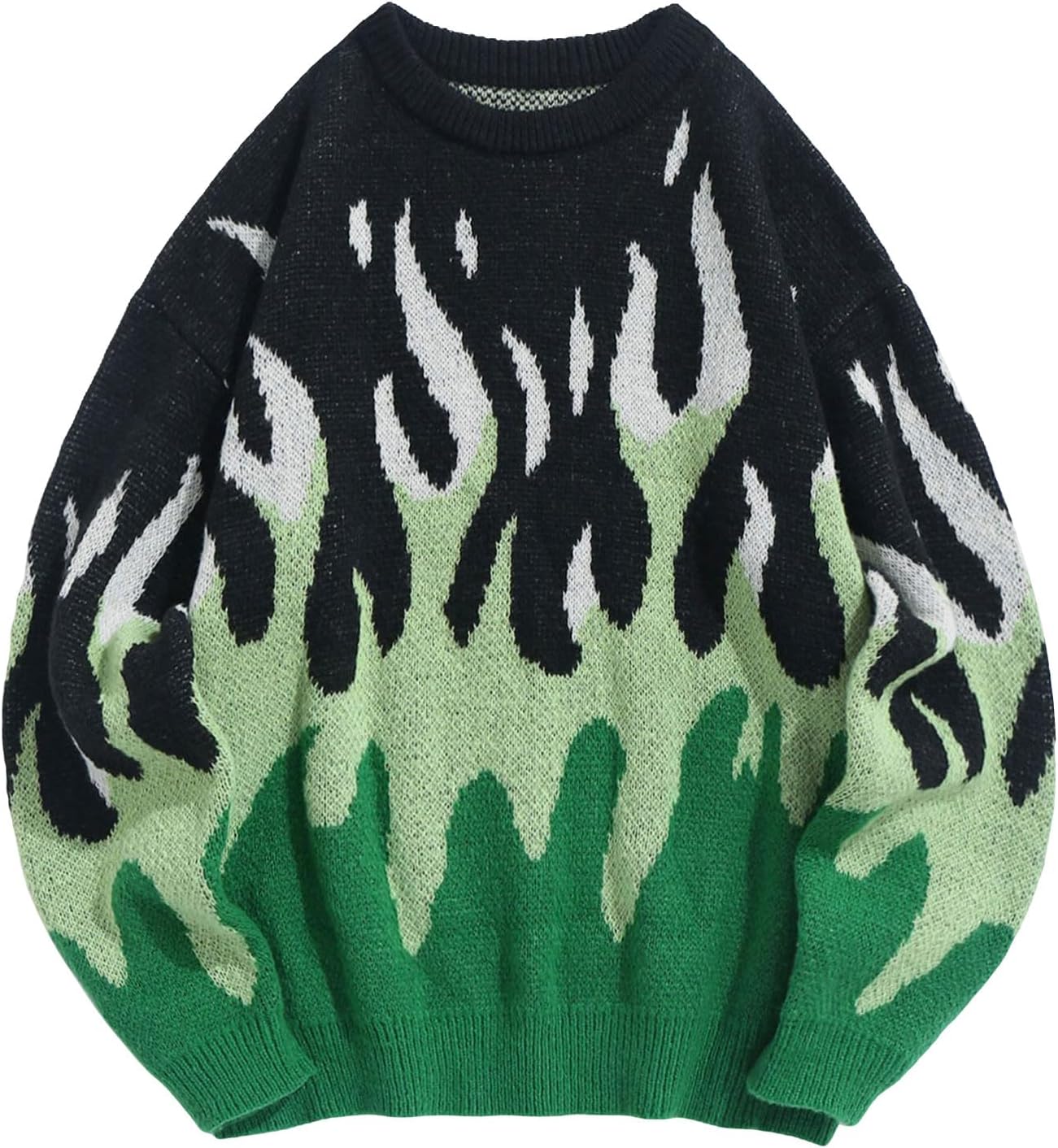 ZAFULMen's Oversized Sweater Y2K Aesthetic Flame Graphic Crewneck Knit Pullover Unisex Casual Sweaters
