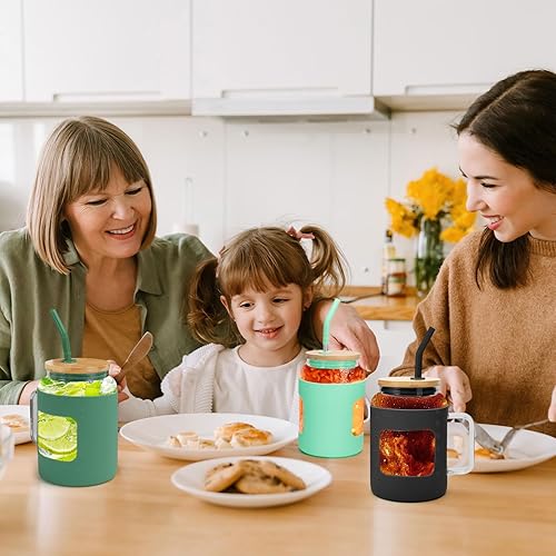 Miniatura 6 de Vaso de vidrio de 50 onzas con tapa y popote, botellas de agua de vidrio con asa y funda de silicona, taza de café helado con máquina de tiempo,