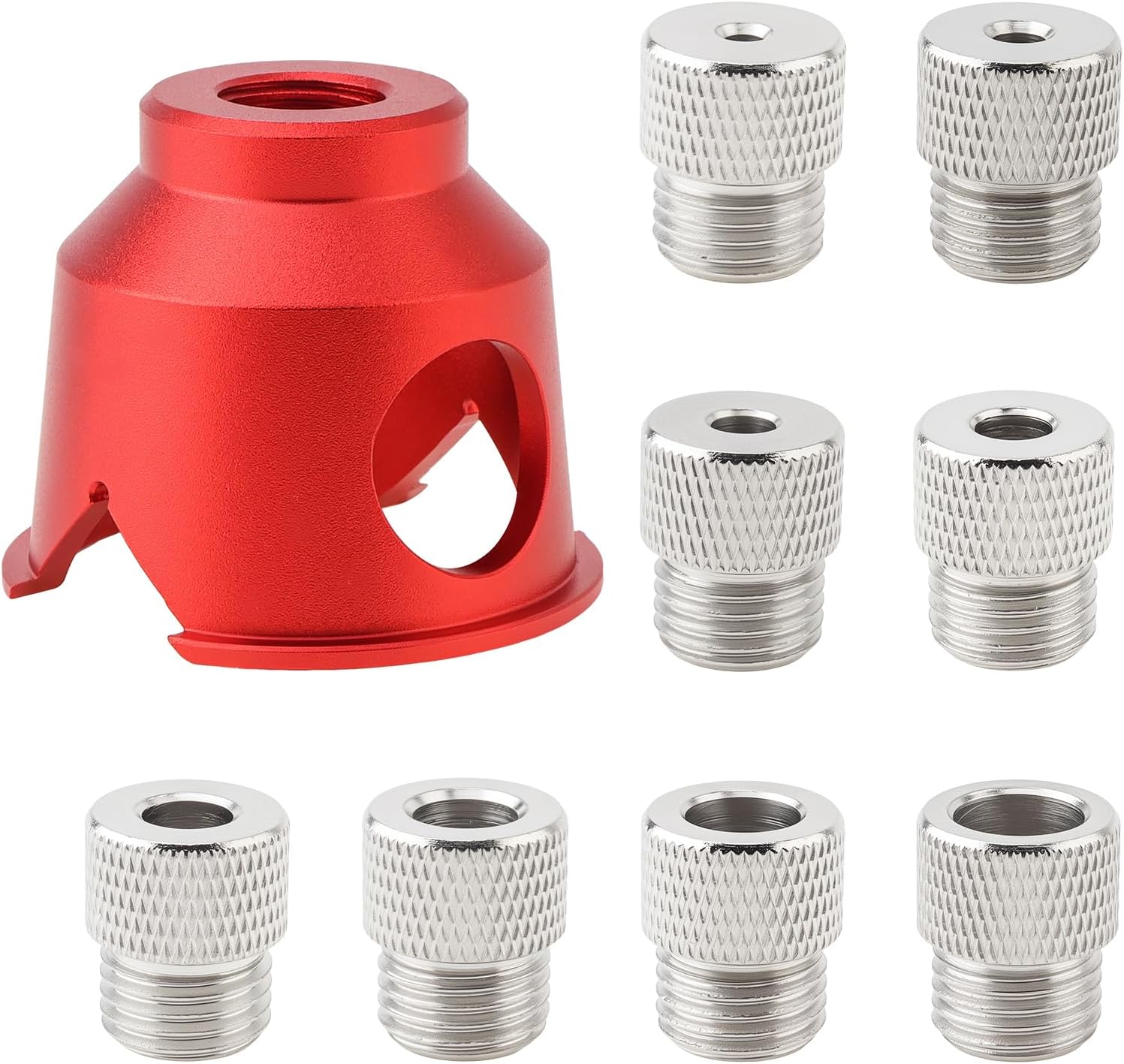 90 Degree Angle Drill Hole Guide, Straight Hole Drilling Positione, Self Centering Doweling Jig, Aluminum Alloy Vertical Guide with 3/4/5/6/7/8/9/10 mm Drill Bushings (Red)