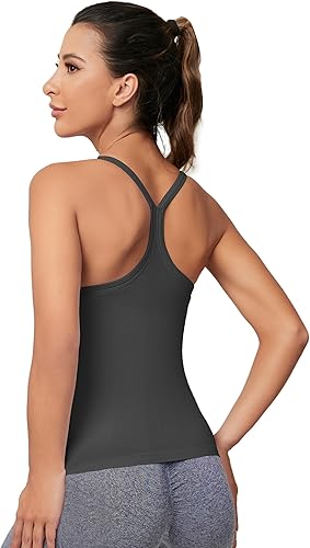 Miniatura 2 de MathCat Camisetas sin mangas de entrenamiento para mujer con brasier integrado, sin mangas, camisetas de gimnasio sin costuras con espalda cruzada