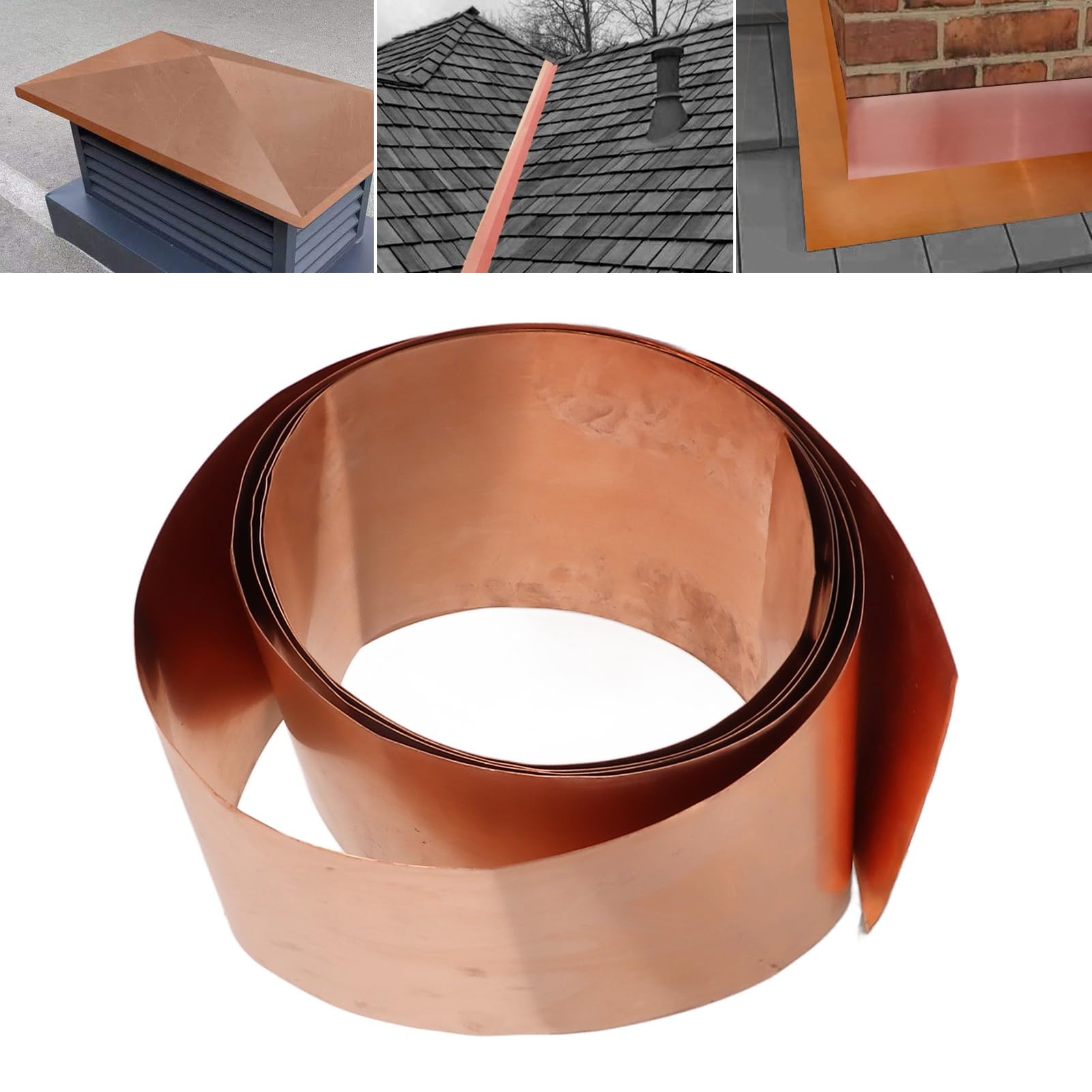 Rotolo di Lamiera di Rame Puro 99,95%, 0,5 mm x 200 mm, Multifunzione per Tetti, Impermeabilizzazione, Accessori Fai da Te