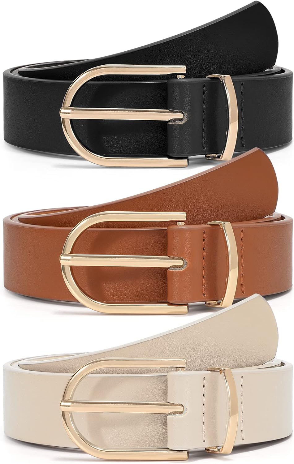 VONMELLI 3 Pack Women's Belts for Jeans Pants Fashion Gold Buckle Ladies Dress Belt