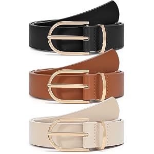 VONMELLI 3 Pack Womens Belts for Jeans Pants Fashion Gold Buckle Ladies Dress Belt
