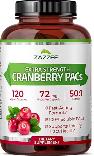 Zazzee PAC de arándano extra fuerte, 72 mg PAC por cápsula, 120 cápsulas veganas, suministro para 4 meses, 18,200 mg de fuerza, concentrado,