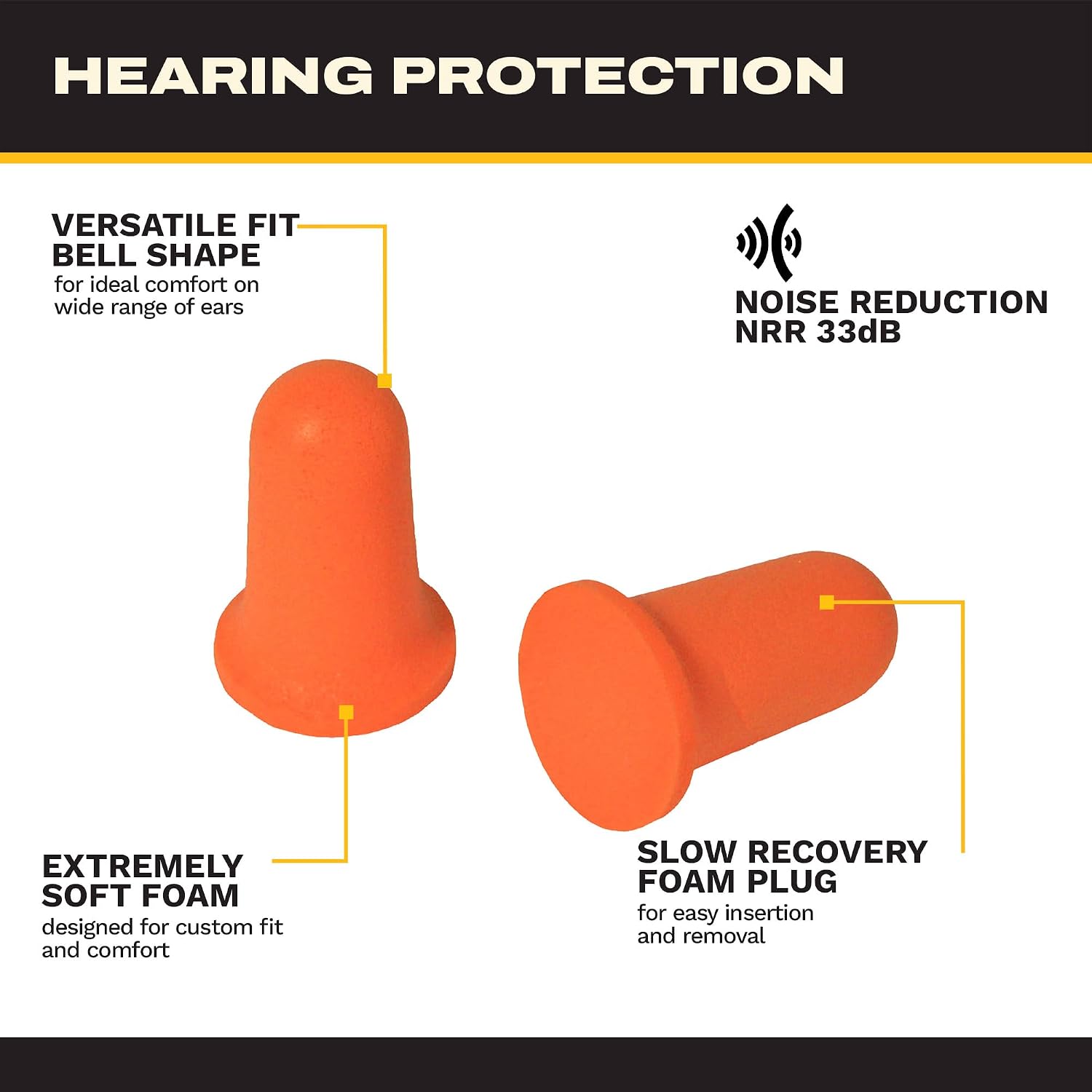 DEWALT Bell Shaped Foam Earplugs NRR 33 - Made in USA - photo 2