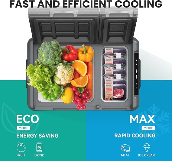 Alpicool KLS38 31L Compressor Car Fridge Dual Zone APP Control Freezer | 12V/24V DC and 100-240V AC for cars, campervans, caravans and camping,Black, with Ice Box,-20°C to 20°C