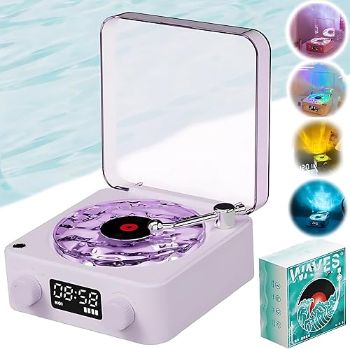 The Waves - Reproductor de discos de vinilo vintage, altavoz Bluetooth con luces ambientales ajustables, reproductor de discos de vinilo con ondas