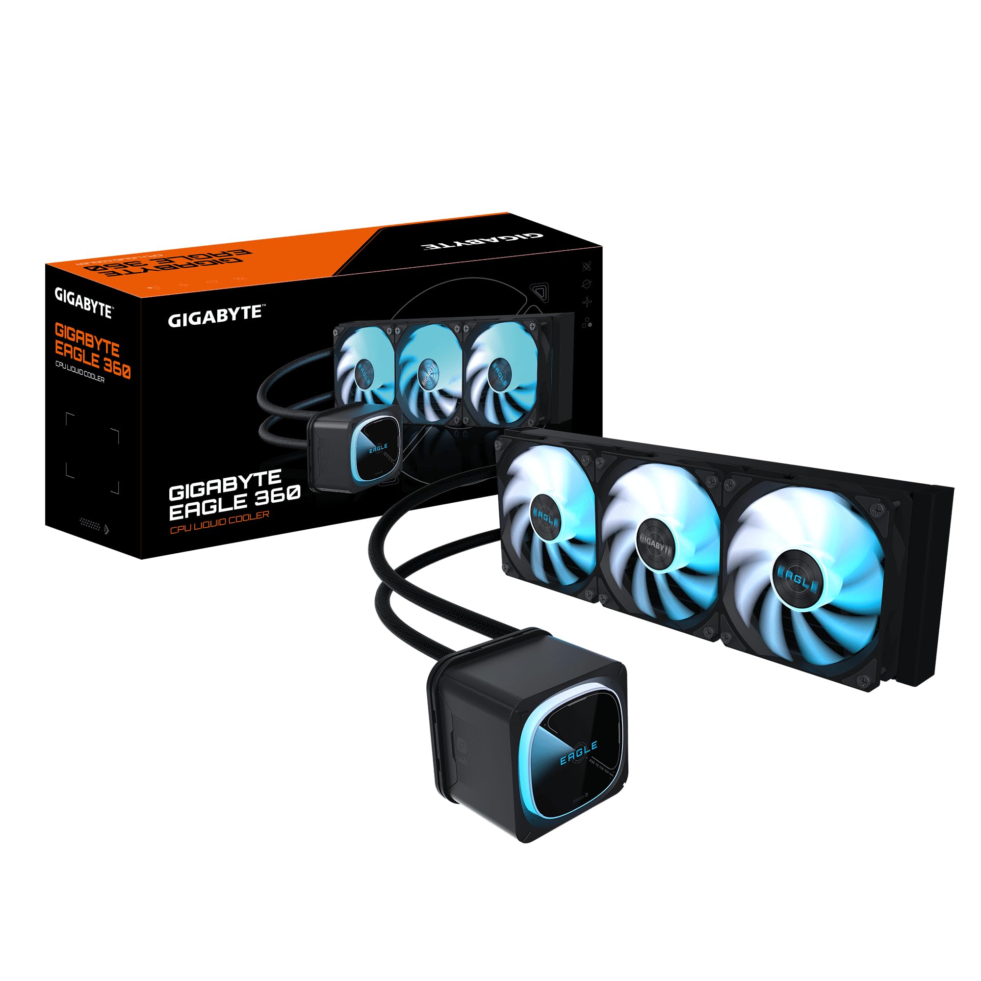 GIGABYTE Eagle 360 Refrigeración Líquida para CPU - 3x120mm Ventiladores ARGB, Pantalla LCD a Color, Daisy-Chain, Compatible con Intel LGA 1851 y AMD AM5