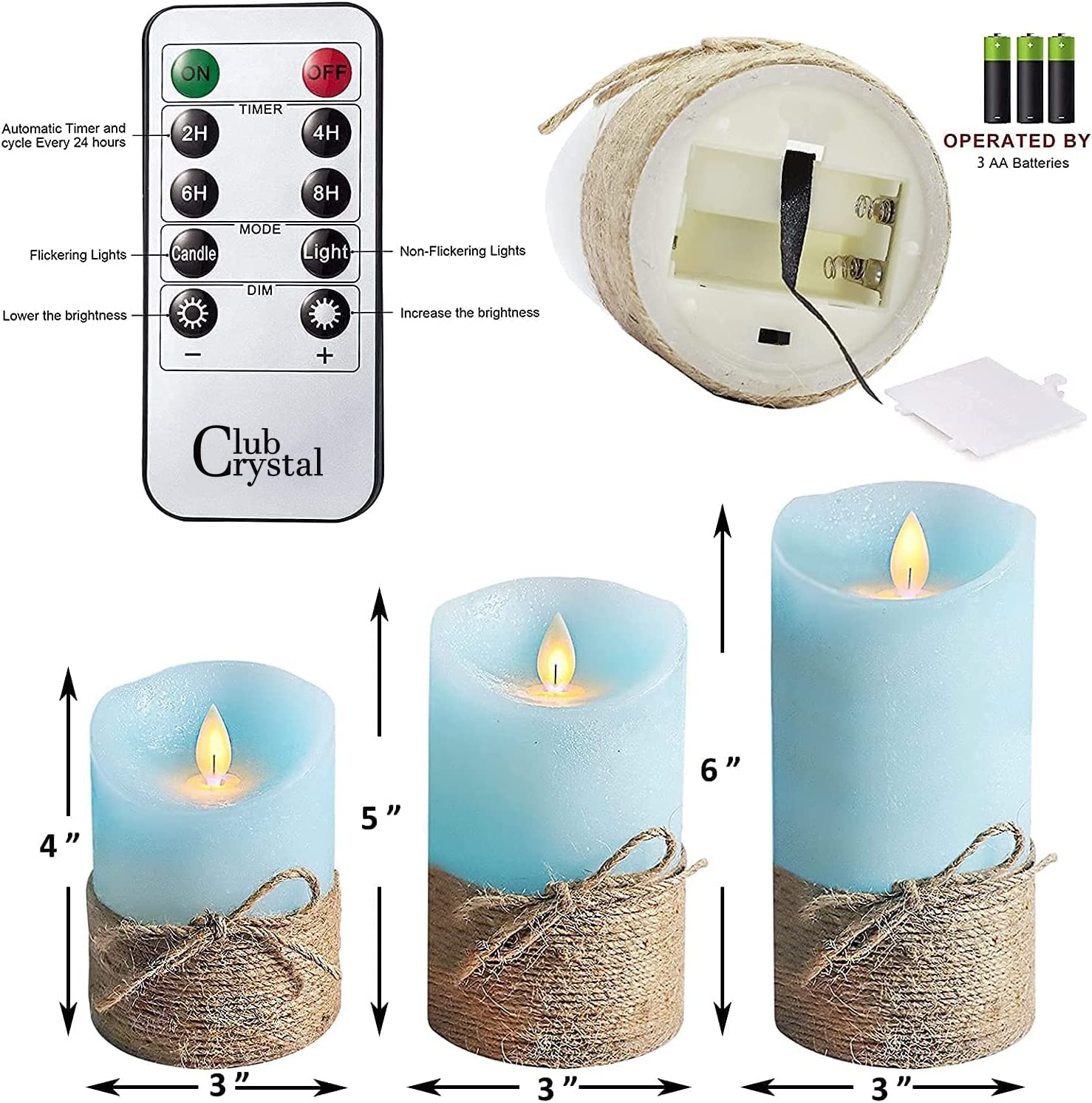 Lot De 3 Bougies De Noël Rouges Avec Télécommande, à Piles