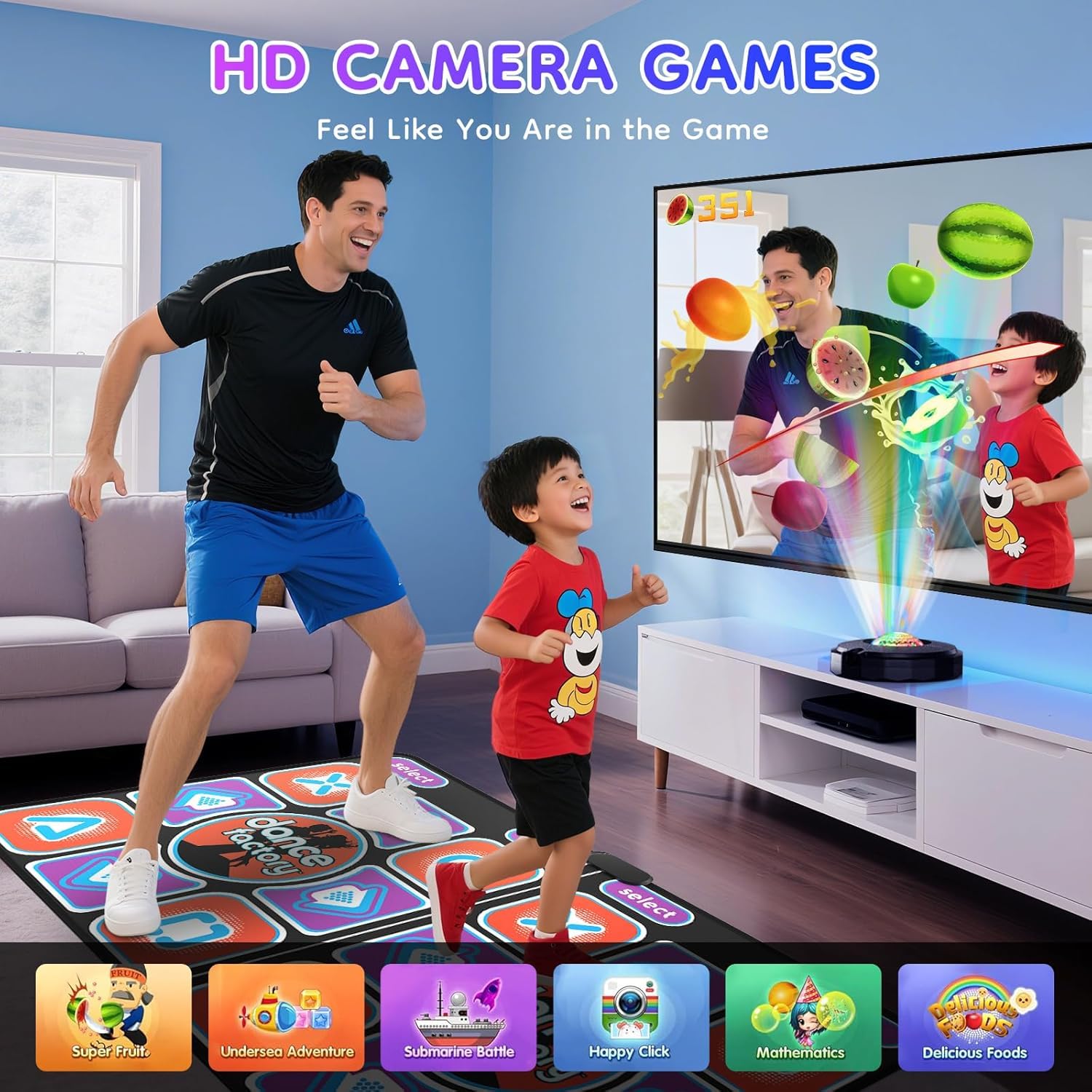 Tappetino da Ballo per Bambini e Adulti, Tappetino da Ballo Interattivo per TV con Fotocamera, Doppio Tappeto Musicale e Antiscivolo, Regalo di Compleanno per Ragazze e Ragazzi (166 x 93 cm)