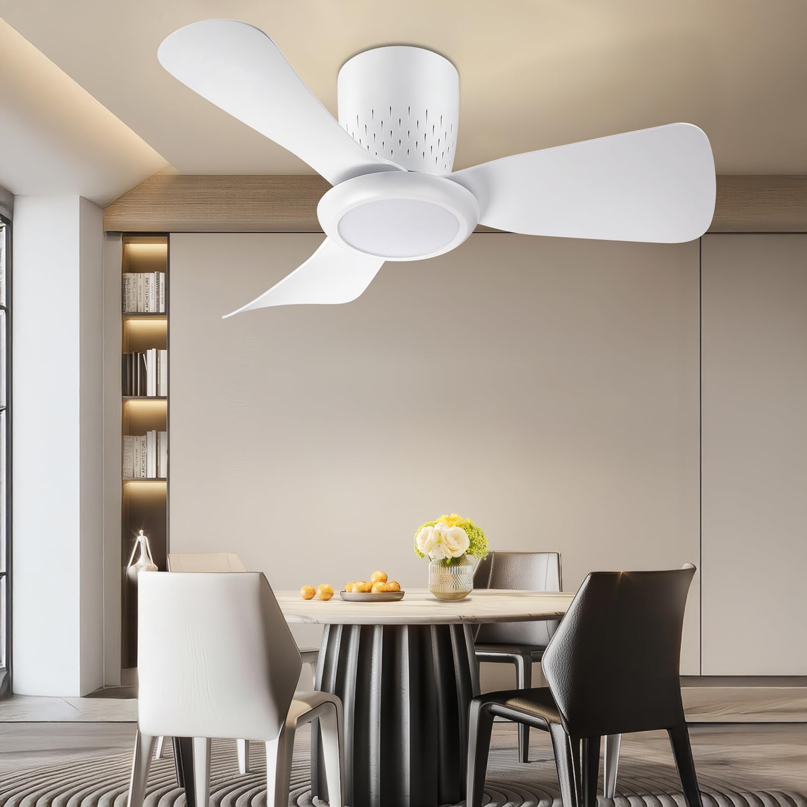 activeallbrite Ventilador de Techo, 15W LED, Motor DC 20W, 6 Velocidades, Ultra silencioso, Función Verano-Invierno, Temporizador, 3 temperaturas de luz, Ø71CM.