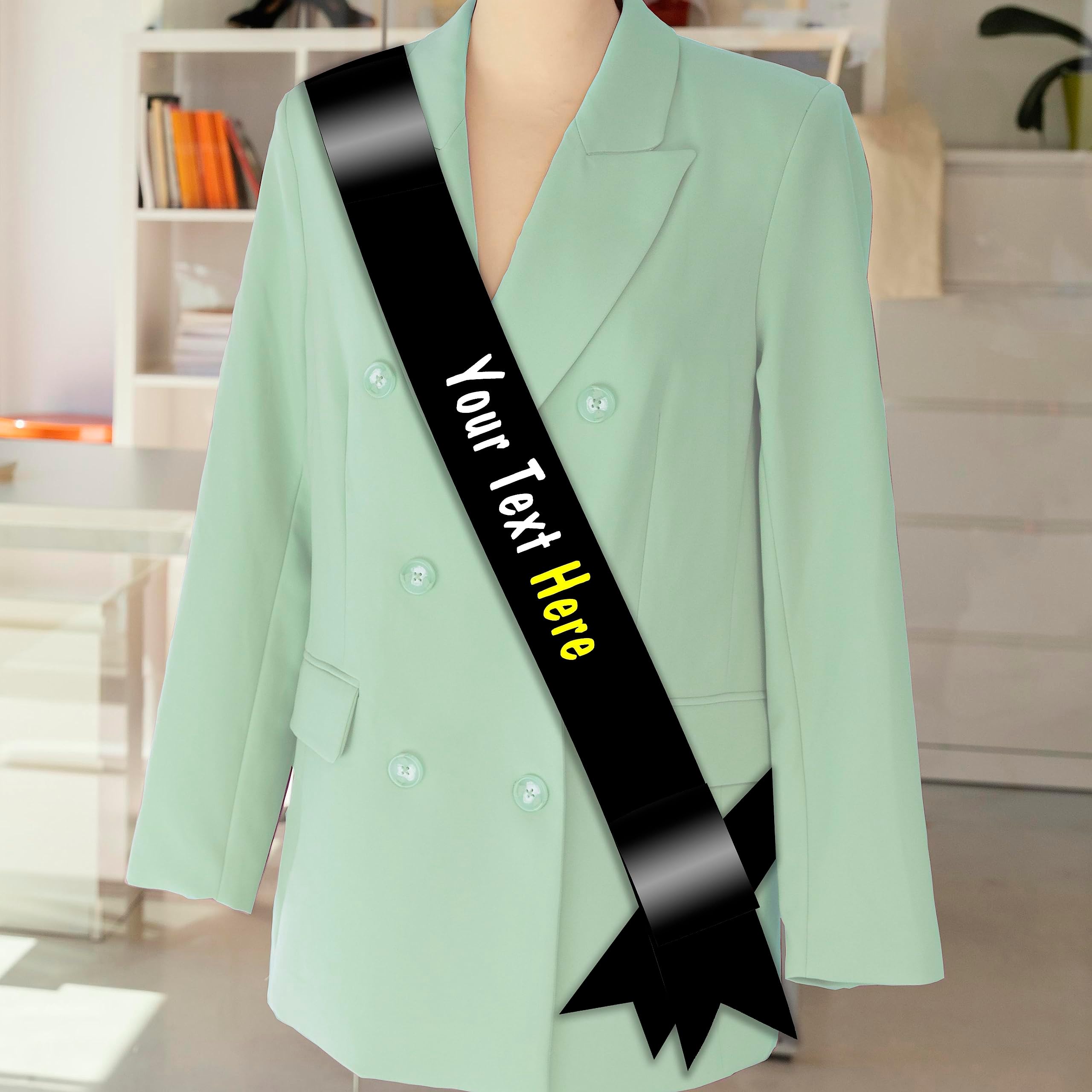 Brown Cloud Customized BLACK Satin Sash for Birthday, Anniversary, Party with Multicolour UV Printed Personalized Name, Text, Logo (Sash BLACK F2) (1 Sash)