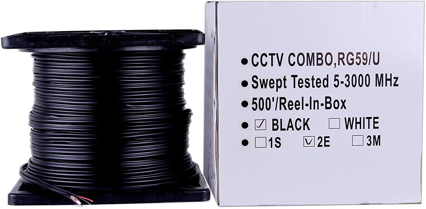 Five Star Cable 500 ft. RG59 Siamese CCTV Combo Coaxial Cable - 20AWG RG59 Video + 18/2 18AWG Power for Surviellance Security System … (500 Ft, Black)
