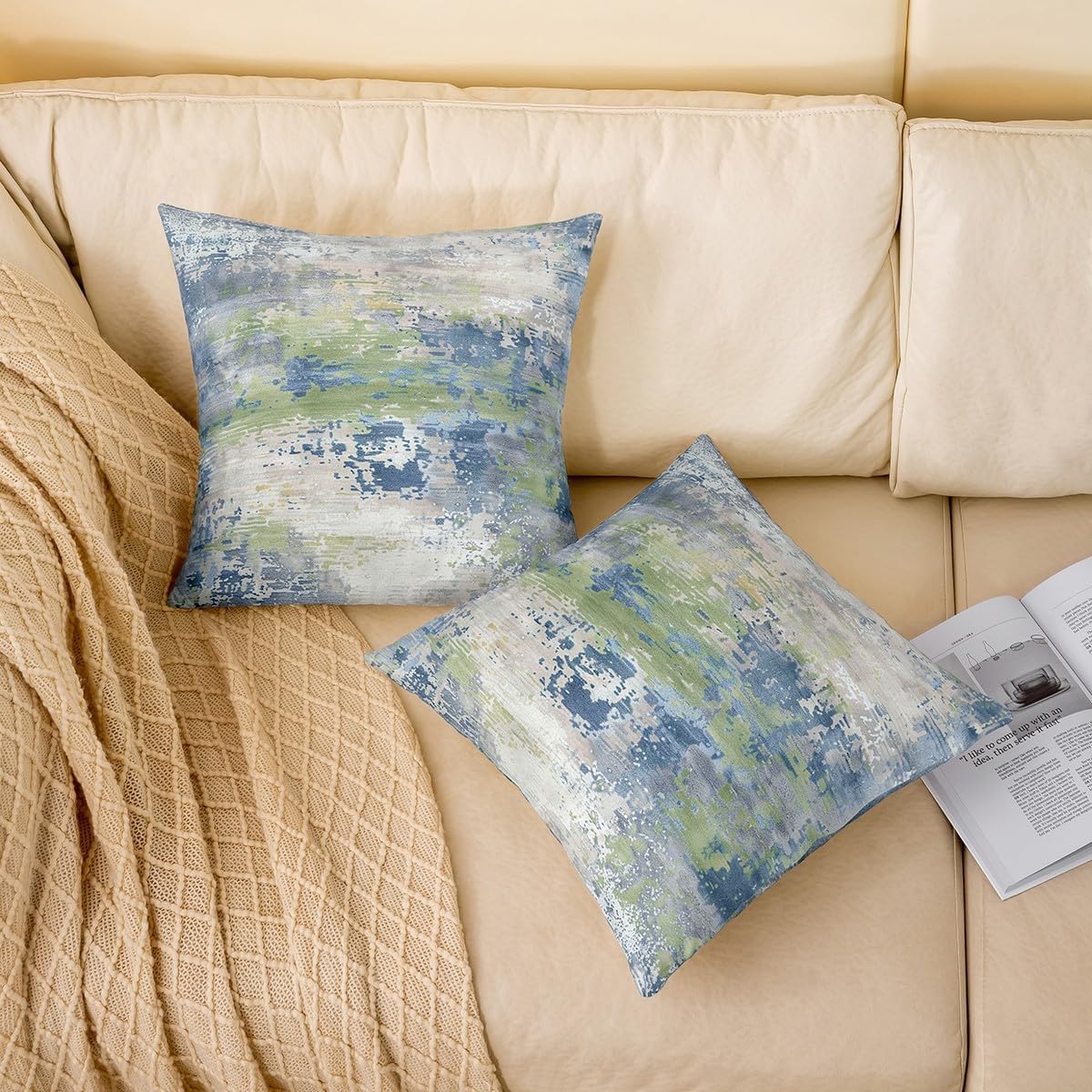 Erosebridal Navy Blue Green Watercolor Throw Pillow Cover for Couch,Modern Abstract Pillow Cover Grunge Tie Dye Pastel Decorative Pillow Cover,Contemporary Art Cushion Case 24x24 Inch