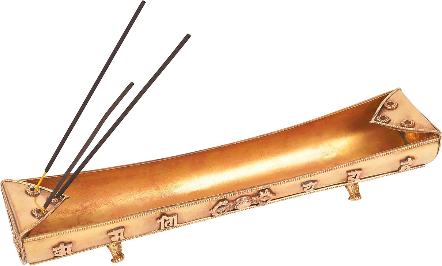 Brass Incense Holder for Sticks- Handmade Tibetan Incense Burner Holder- 100% Pure Brass- Effective Ash Catcher- Great Gift for Any Occasion
