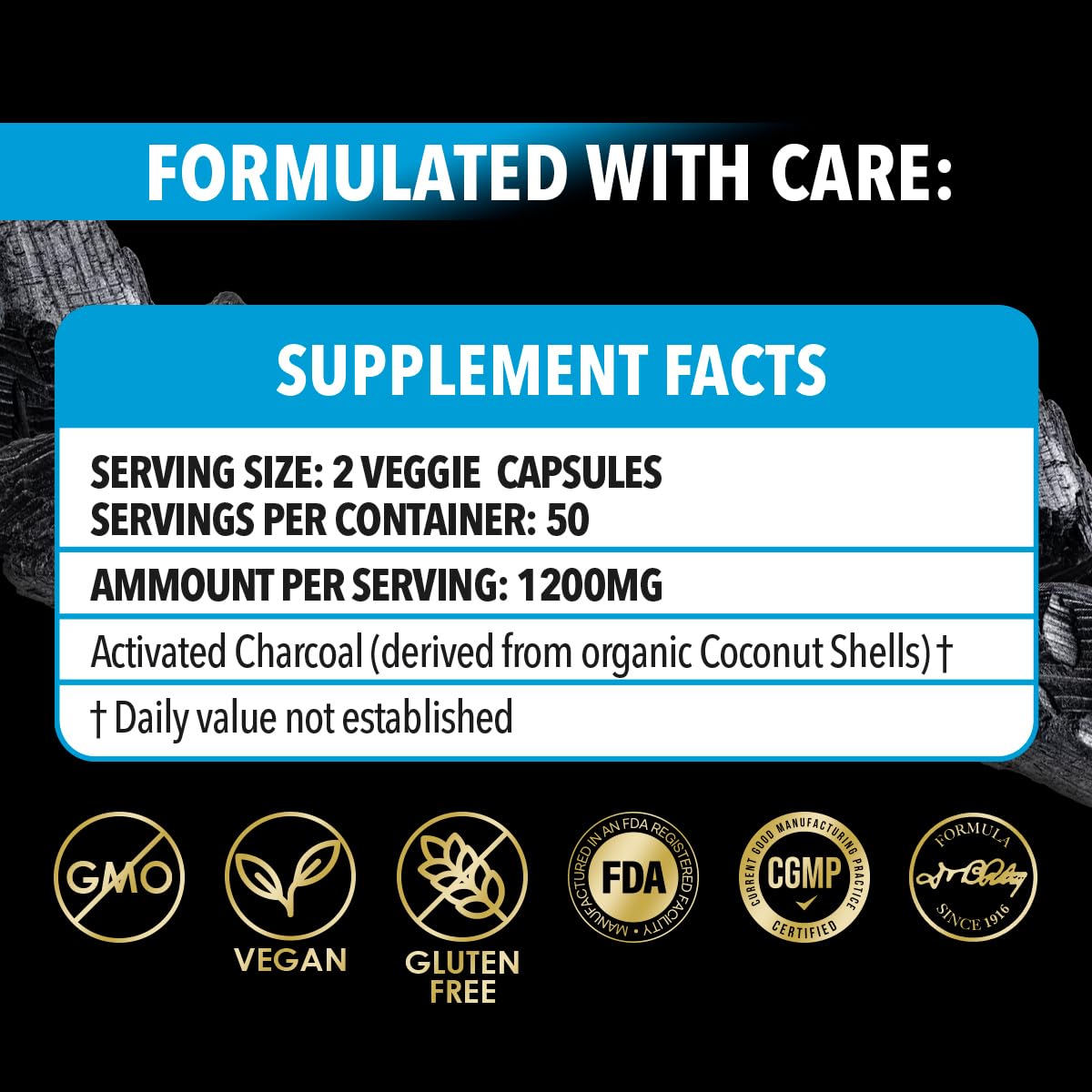 Dr. Robaina Coconut Activated Charcoal Pills 1200 mg per Serving, 100 Caps — Amazon image 7